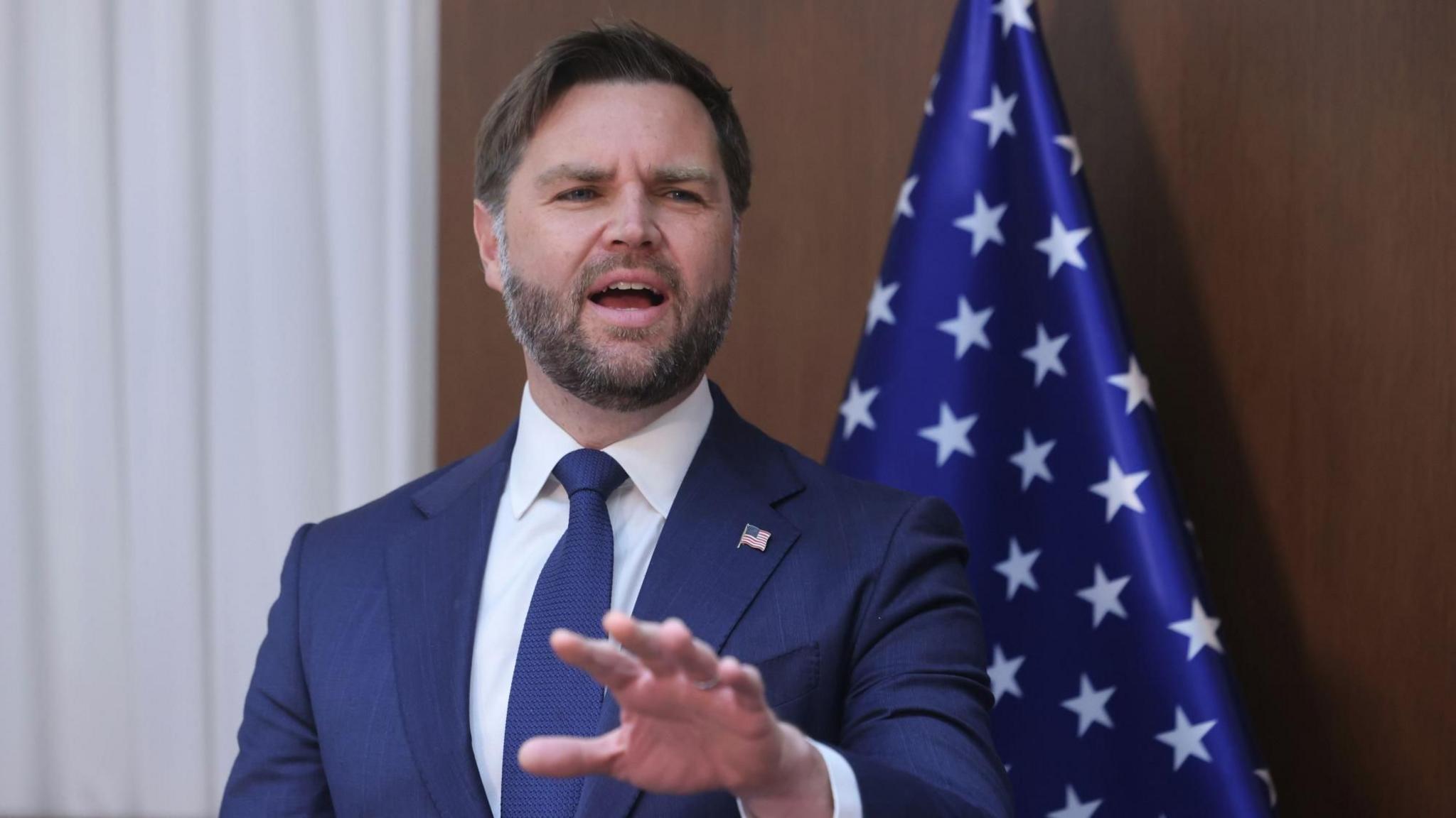 US Vice-President JD Vance speaks during a meeting with Israeli Prime Minister Benjamin Netanyahu in Jerusalem (22 October 2025)