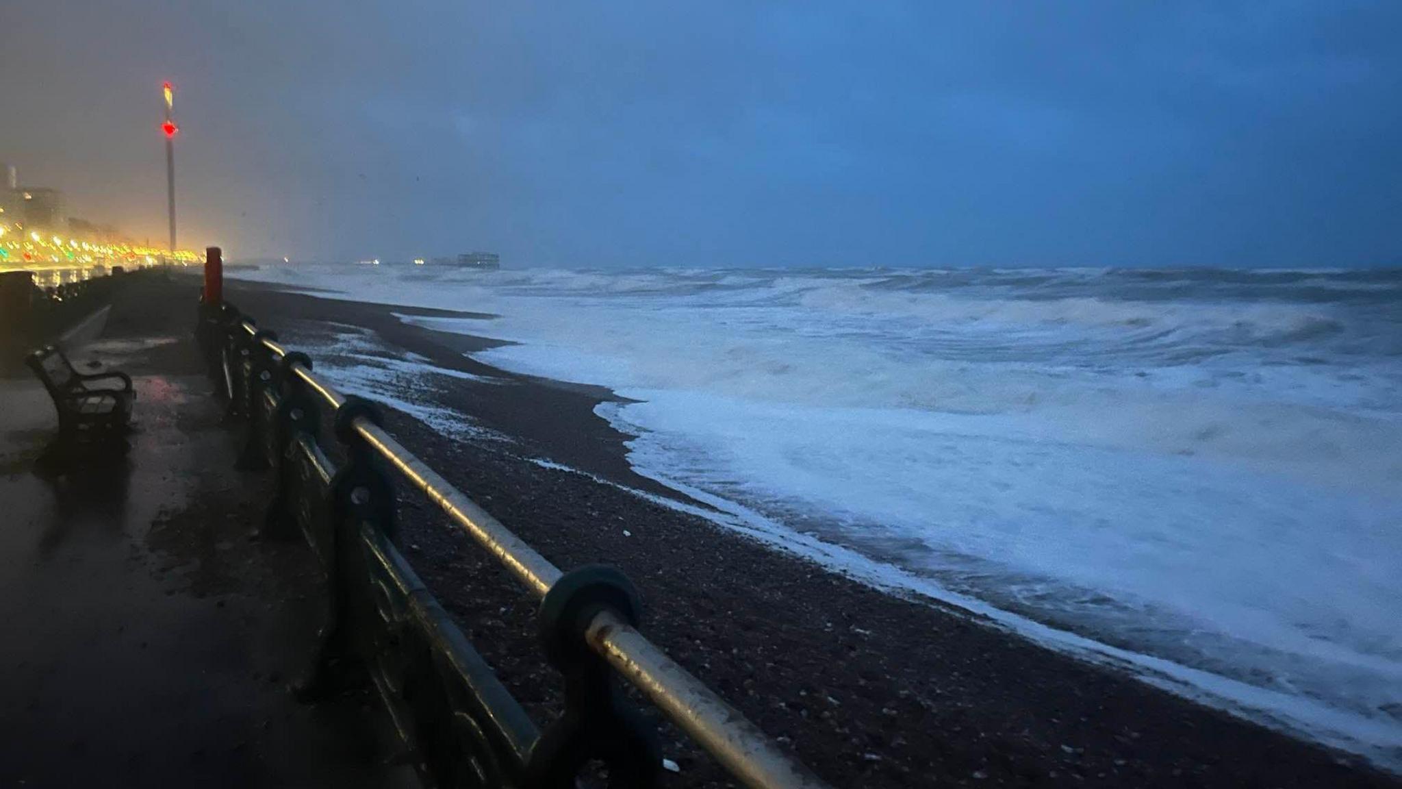 a stormy looking Hove seafront on a dark morning