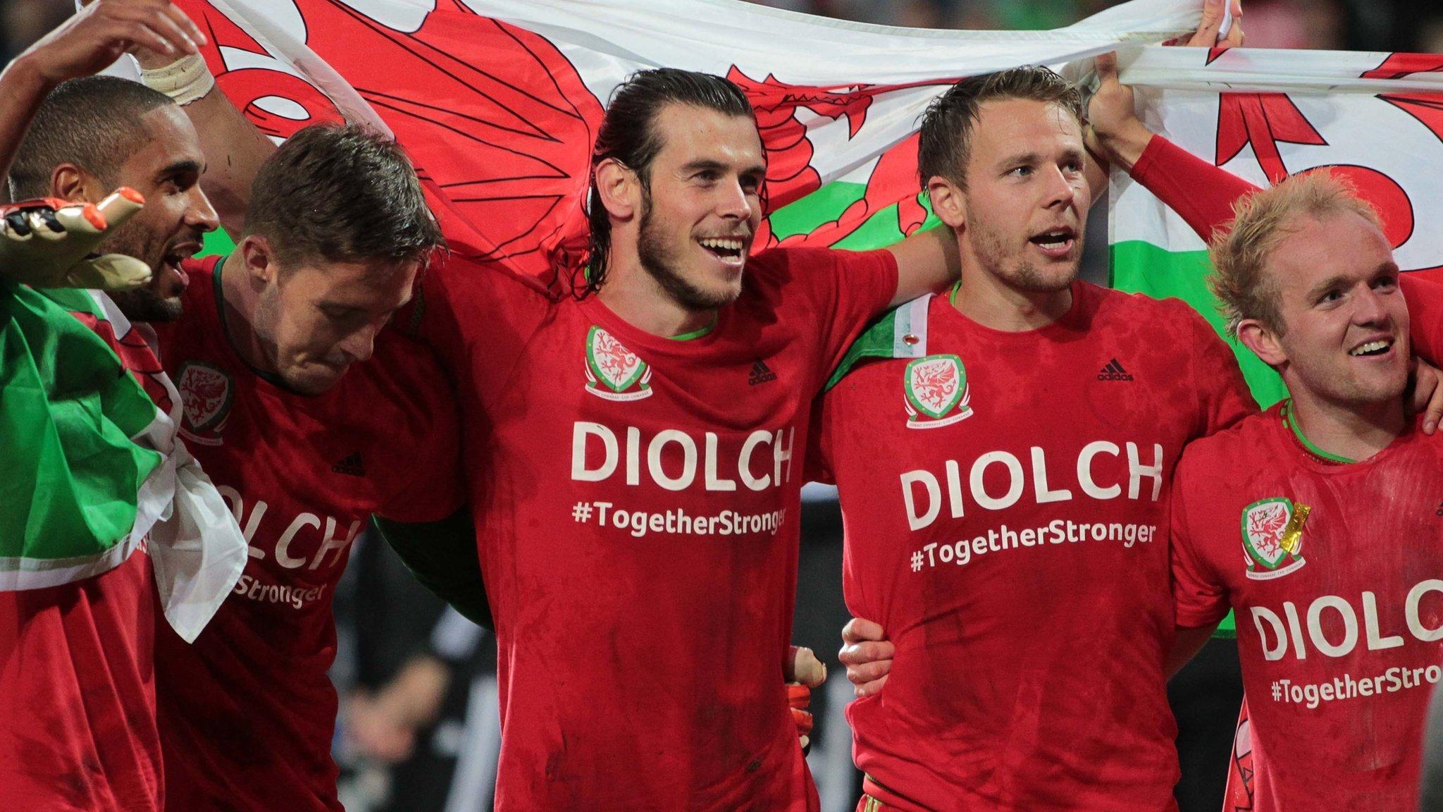 Wales players celebrate qualifying for Euro 2016 after beating Andorra in October 2015