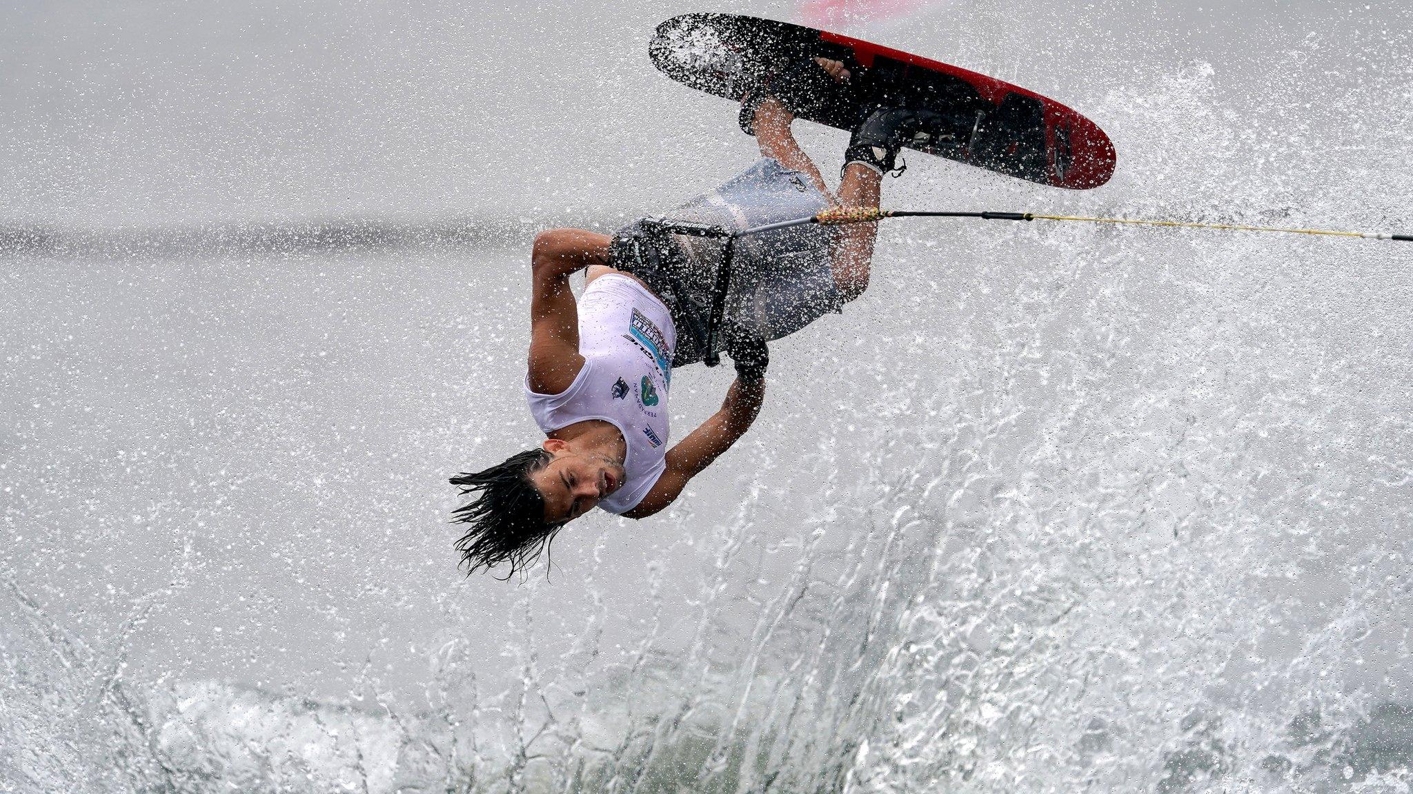 PUTRAJAYA, MALAYSIA - AUGUST 15: Nicholas Benatti of Italy in action during the Men's Serie Two Tricks Preliminary Round of the IWWF World Waterski Championship at the Putrajaya Water Sports Complex on August 15, 2019 in Putrajaya, Malaysia. (Photo by Allsport Co./Getty Images)