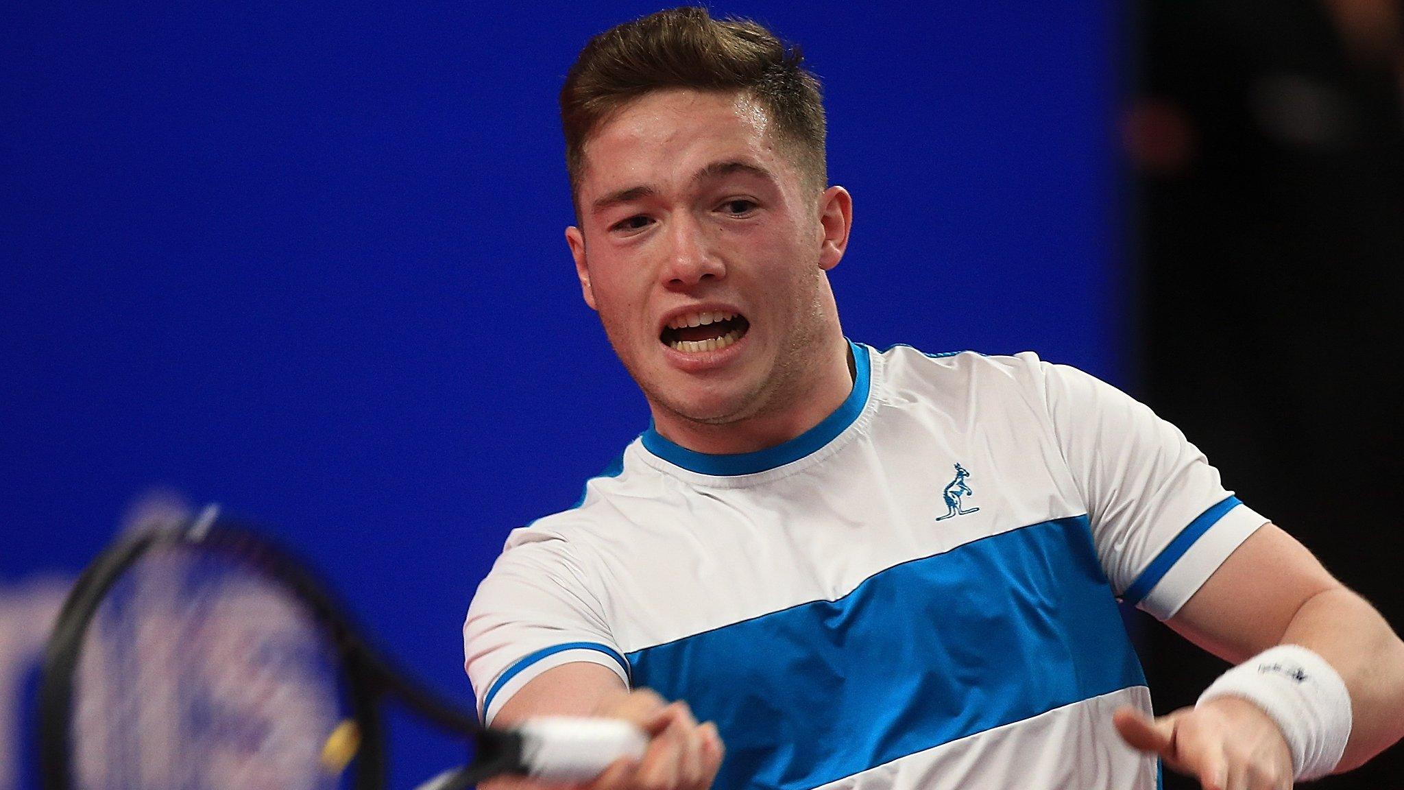 Alfie Hewett plays a forehand stroke at the NEC Wheelchair Tennis Masters event at Loughborough in December 2017