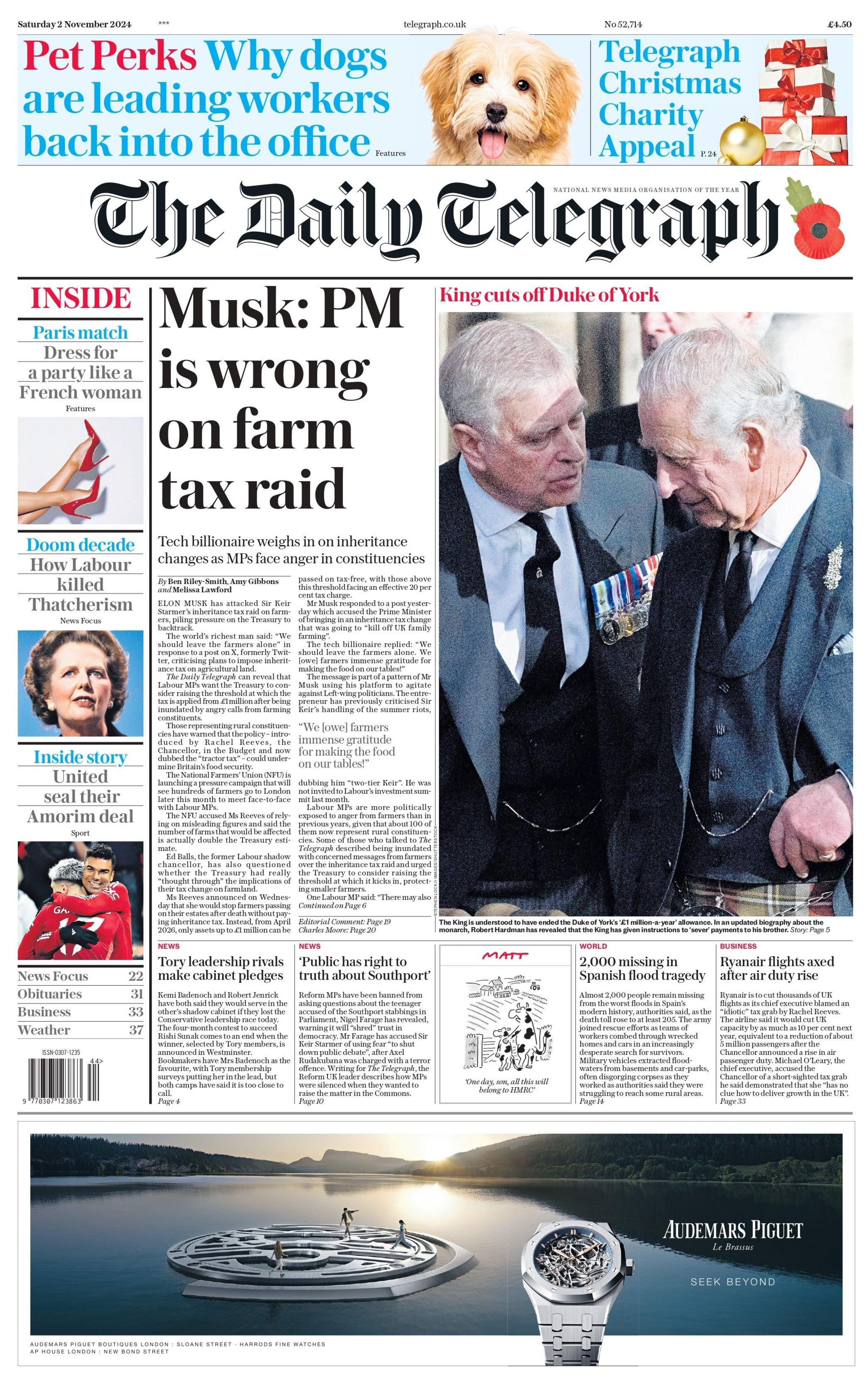 Daily Telegraph: Musk: PM is wrong on farm tax raid