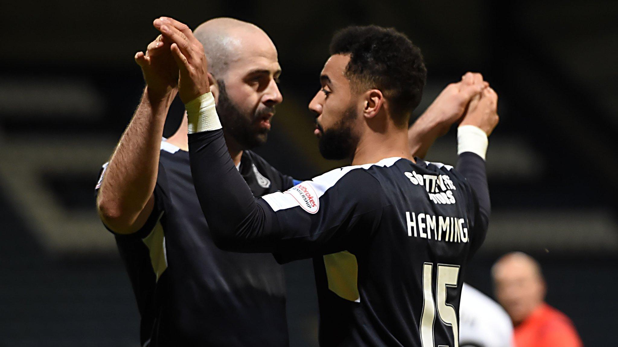 Dundee pair Gary Harkins and Kane Hemmings celebrate