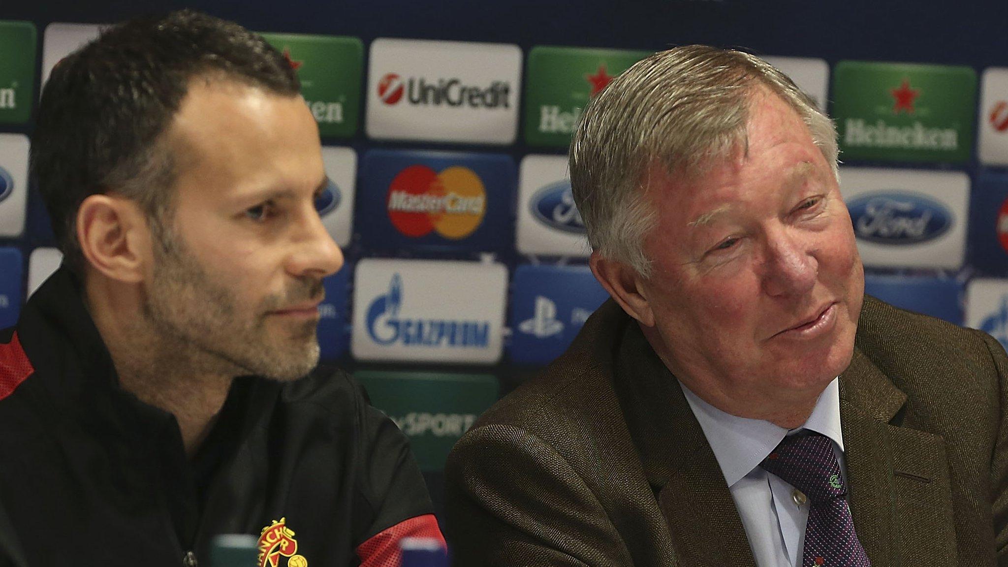 Ryan Giggs and Sir Alex Ferguson address the media in March, 2013