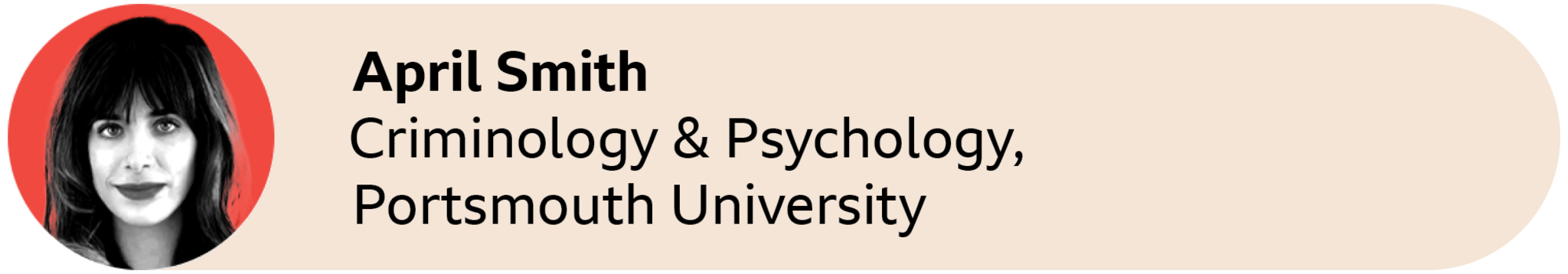 A red circle with a picture of April Smith, Criminology & Psychology, Portsmouth University
