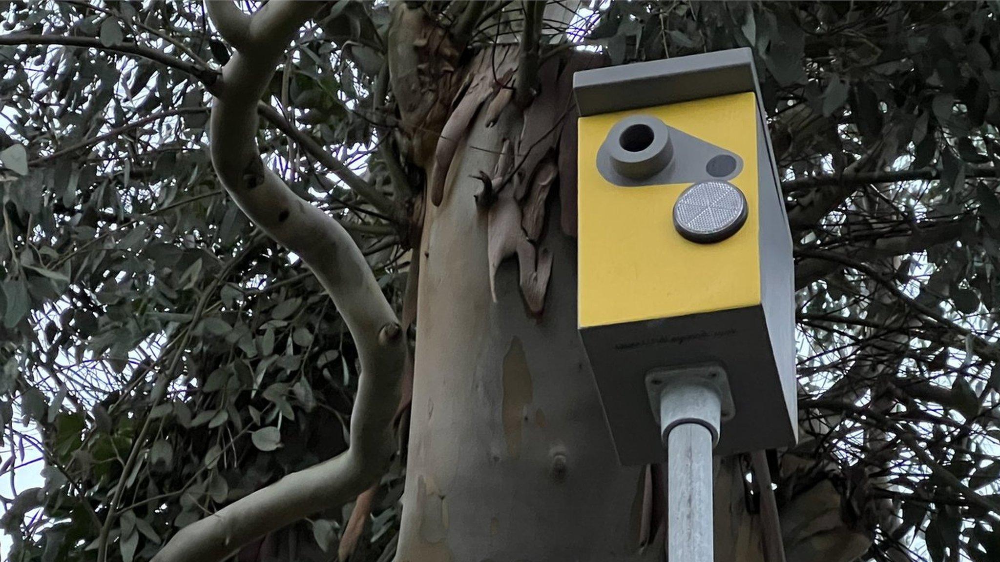 A fake speed camera overlooking a road in High Garrett, Essex.