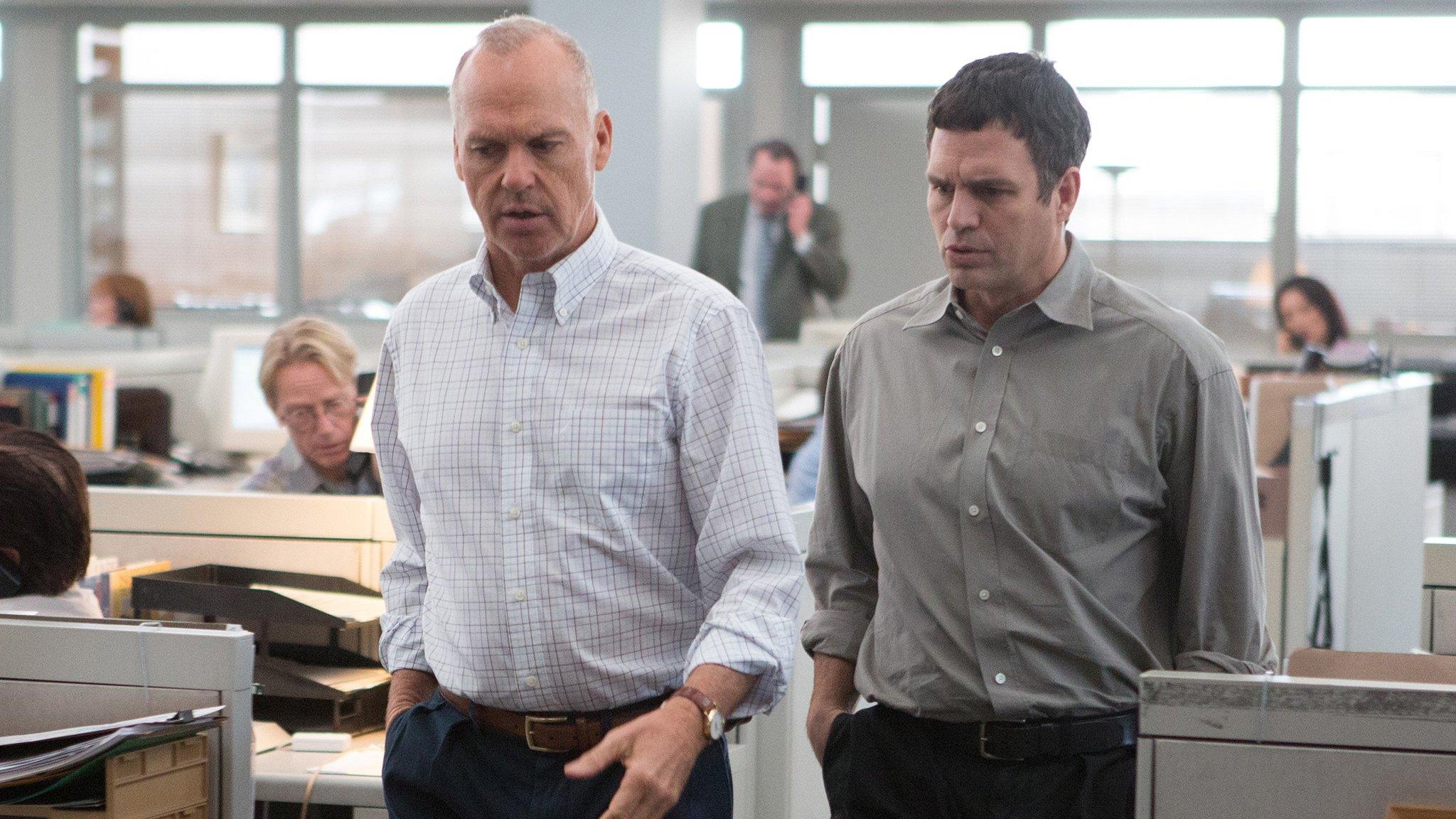 Michael Keaton, left, and Mark Ruffalo in a scene from the film Spotlight