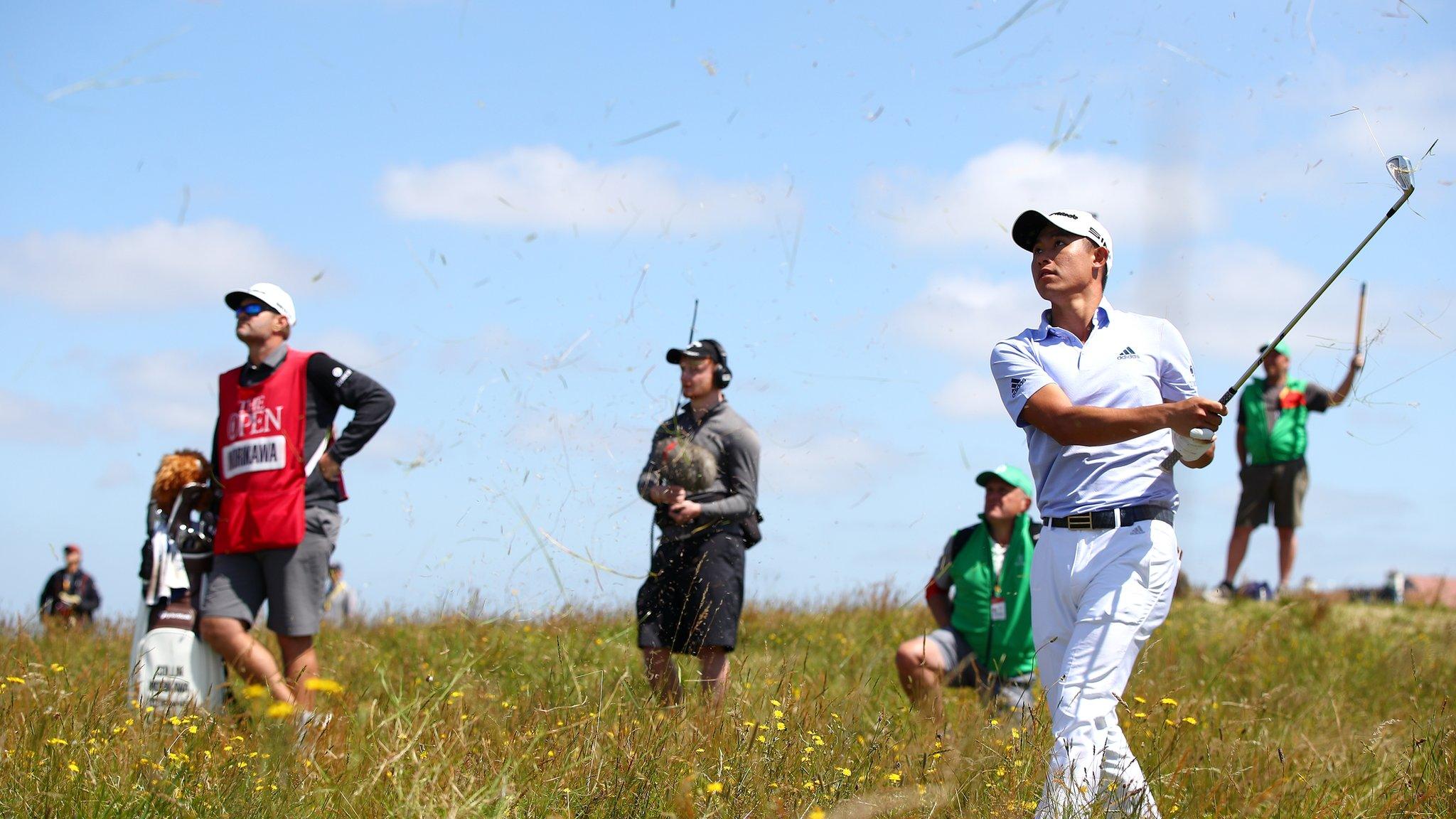 Collin Morikawa of the United States plays a second shot on the 14th hole during Day Two of The 149th Open at Royal St George's Golf Club in Sandwich