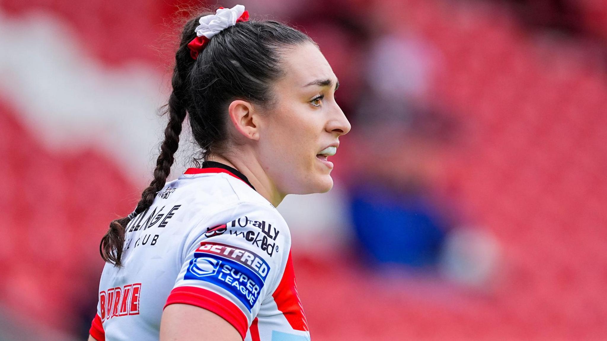 St Helens winger Leah Burke playing in the Challenge Cup final at Wembley