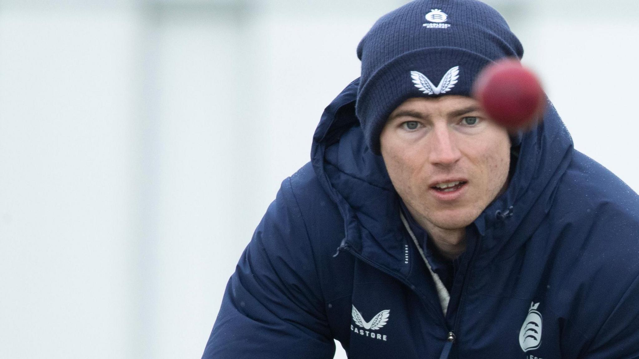 Martin Andersson eyes up the ball for a catch during a Middlesex training session