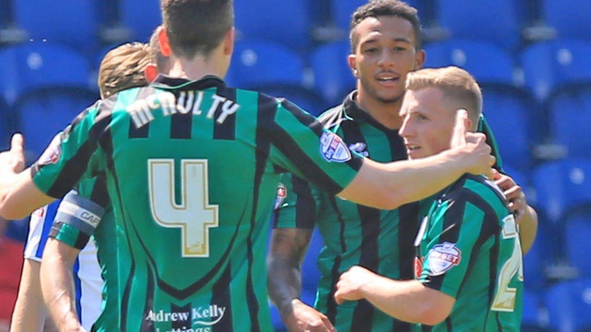 Rochdale celebrate first goal at Colchester