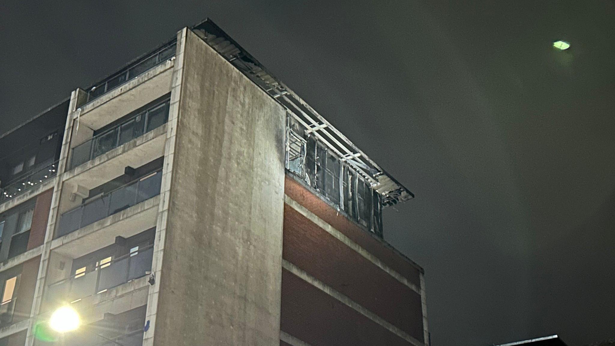 Damage on upper floors to the side of the building in Slough, taken early on Thursday 