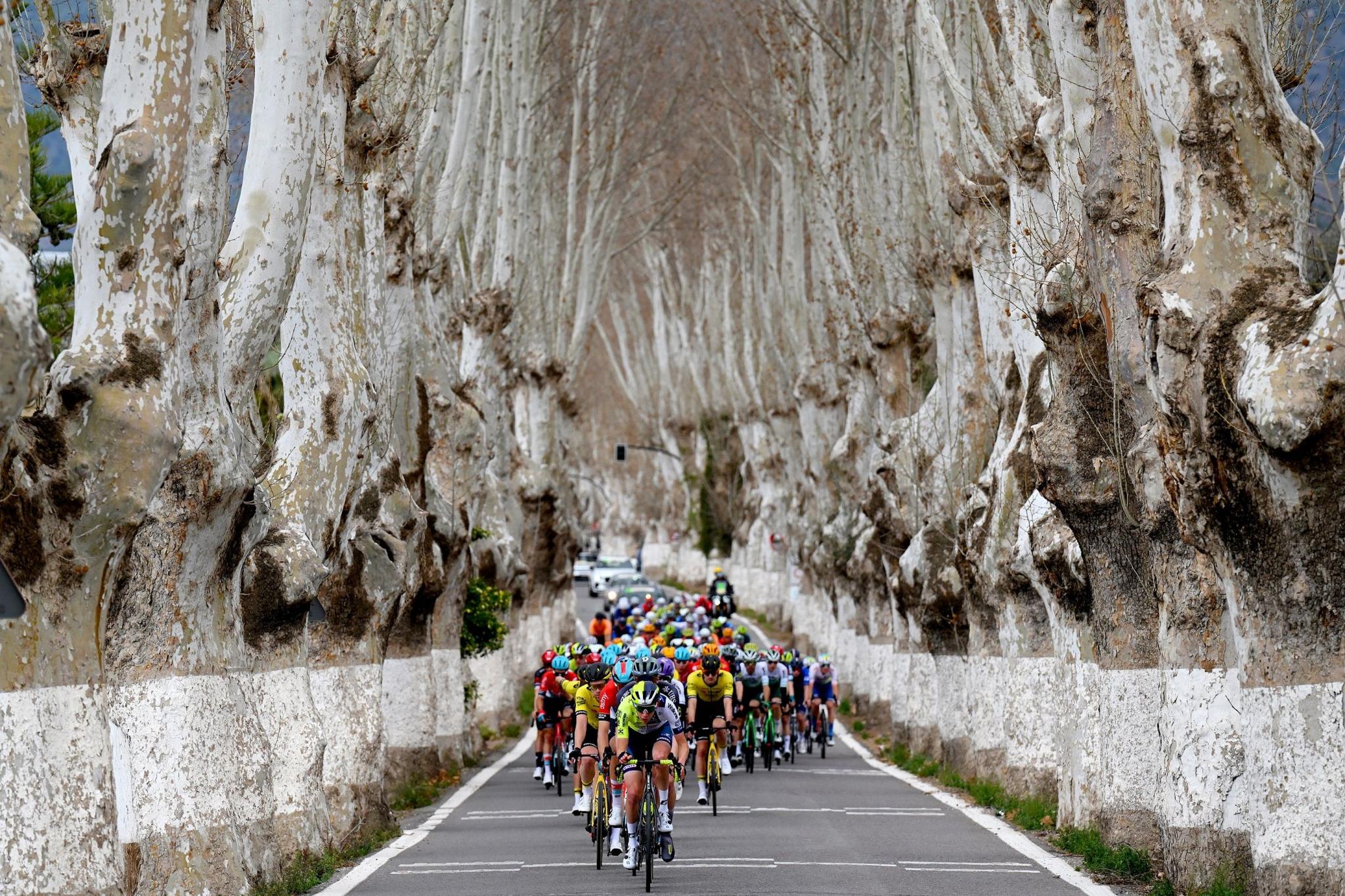 Riders race in the Clasica de Almeria from Puebla de Vicar to Roquetas de Mar in Spain