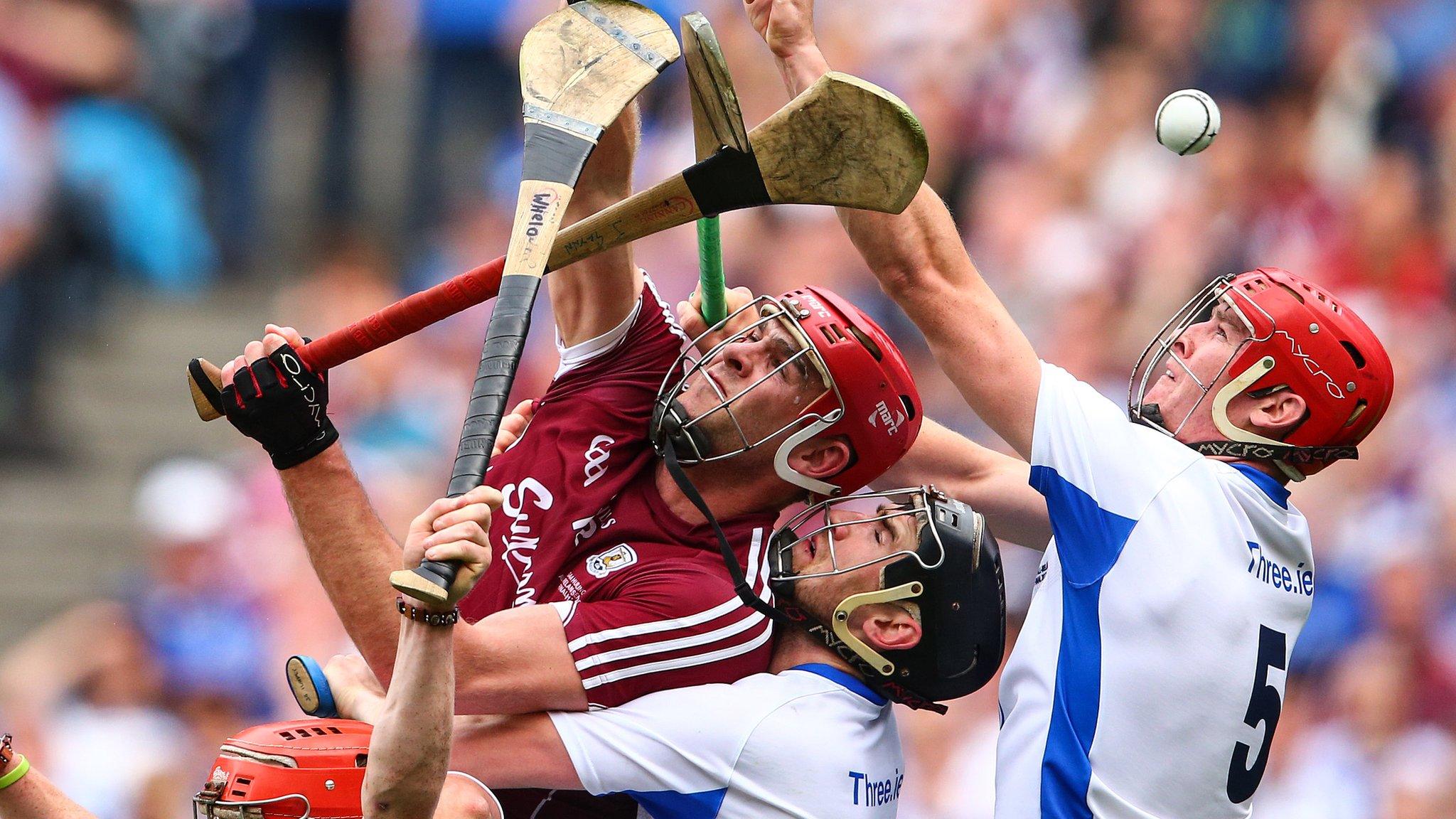 A battle for possession in the final between Galway and Waterford