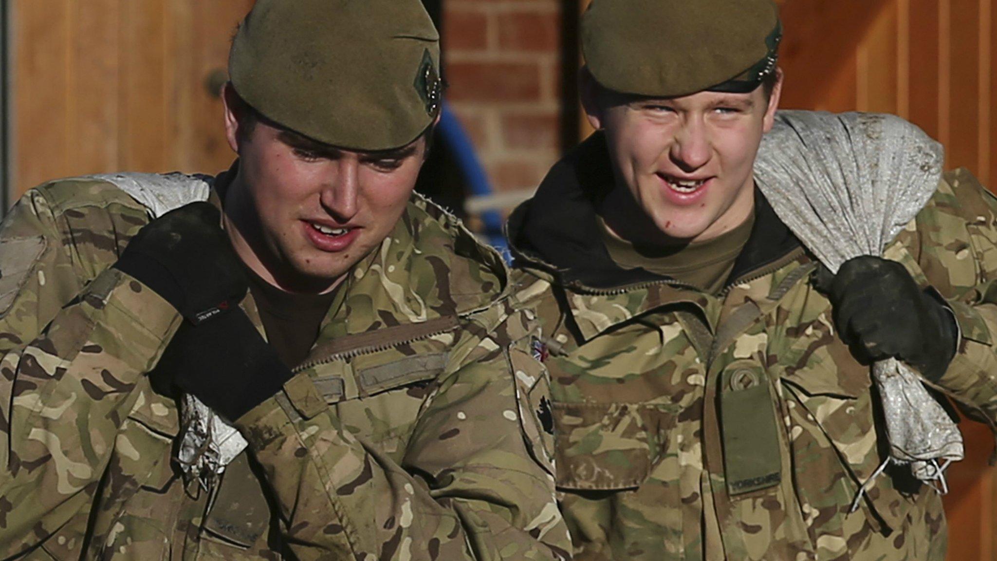 Soldiers with sandbags in York