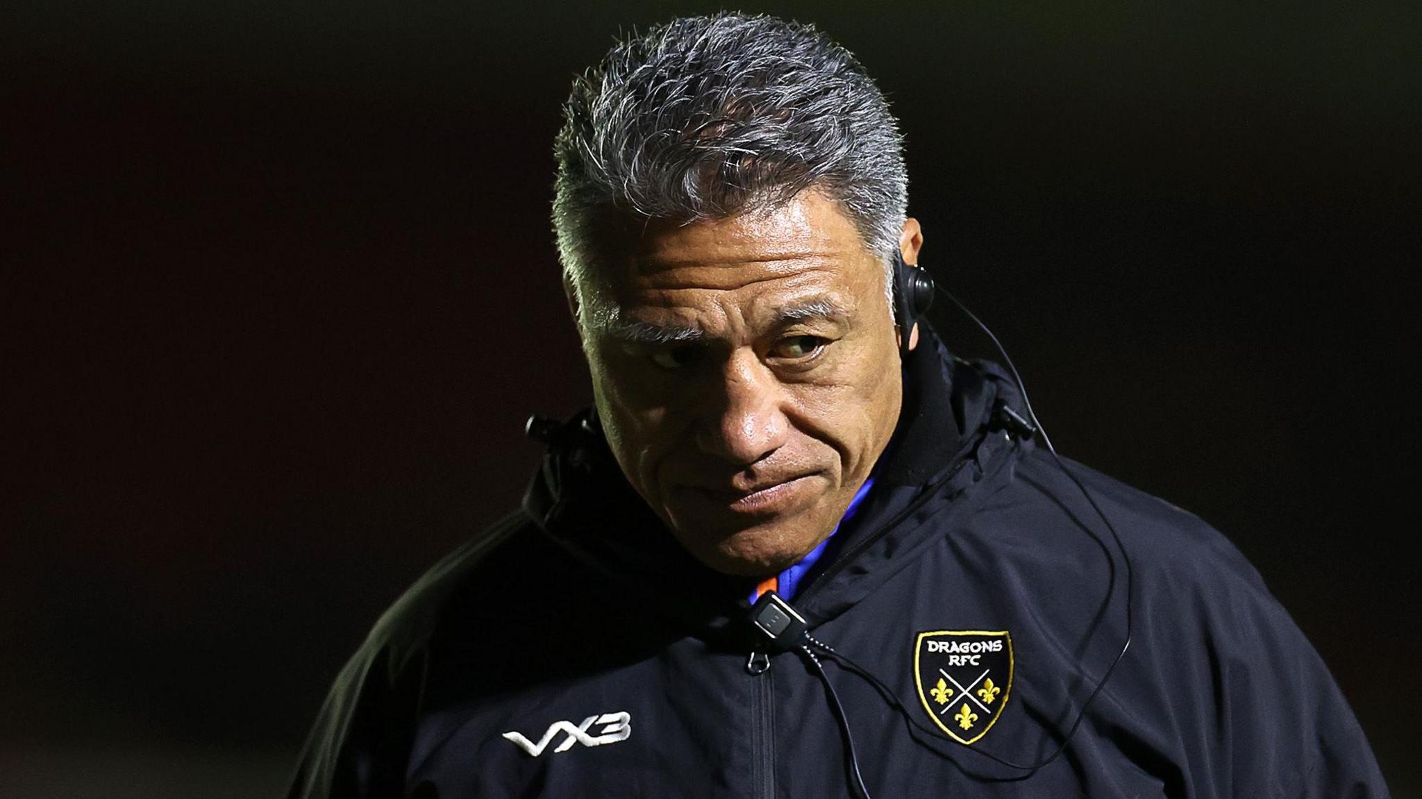 Dragons head coach Filo Tiatia before the game against Leinster