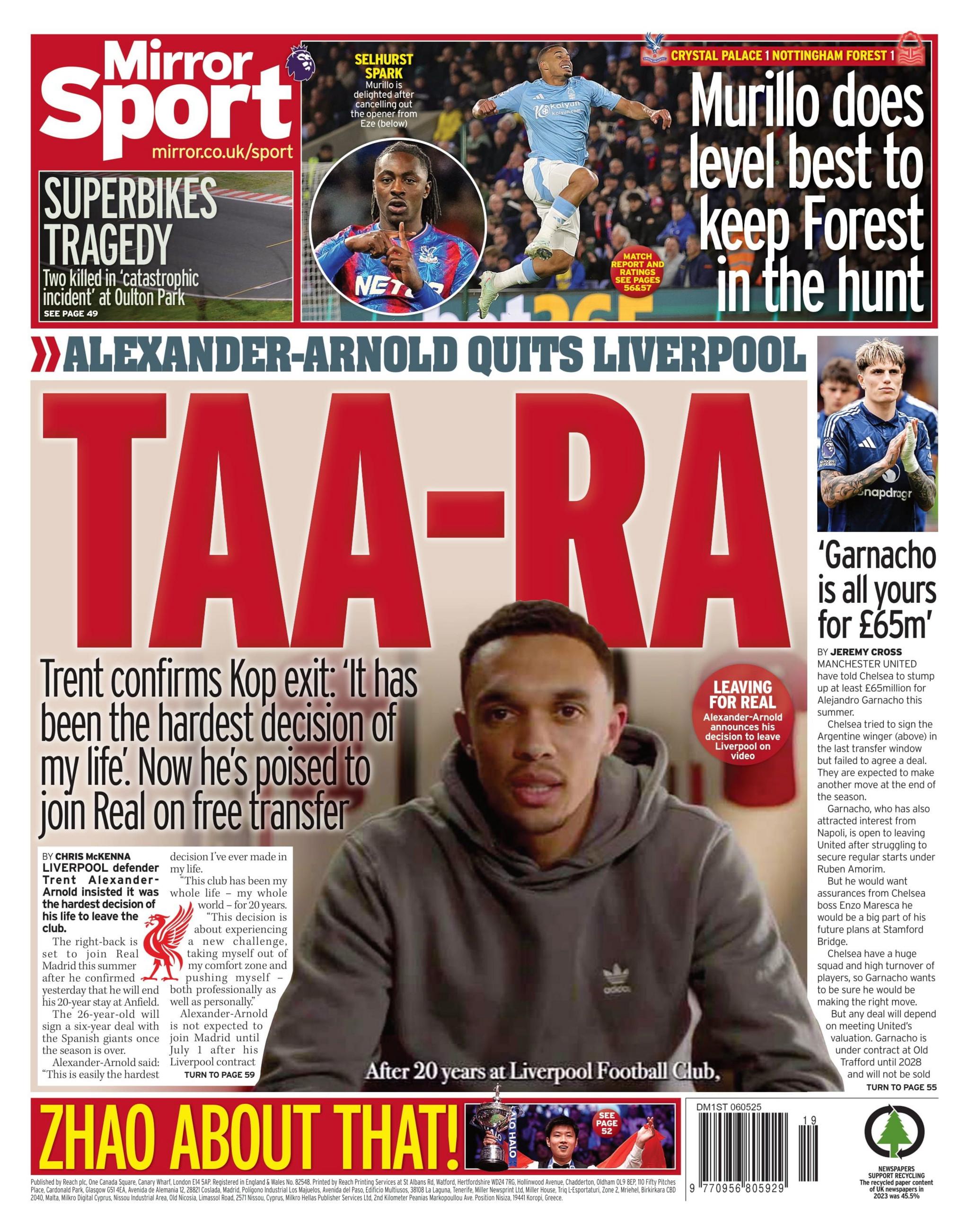 Daily Mirror back page