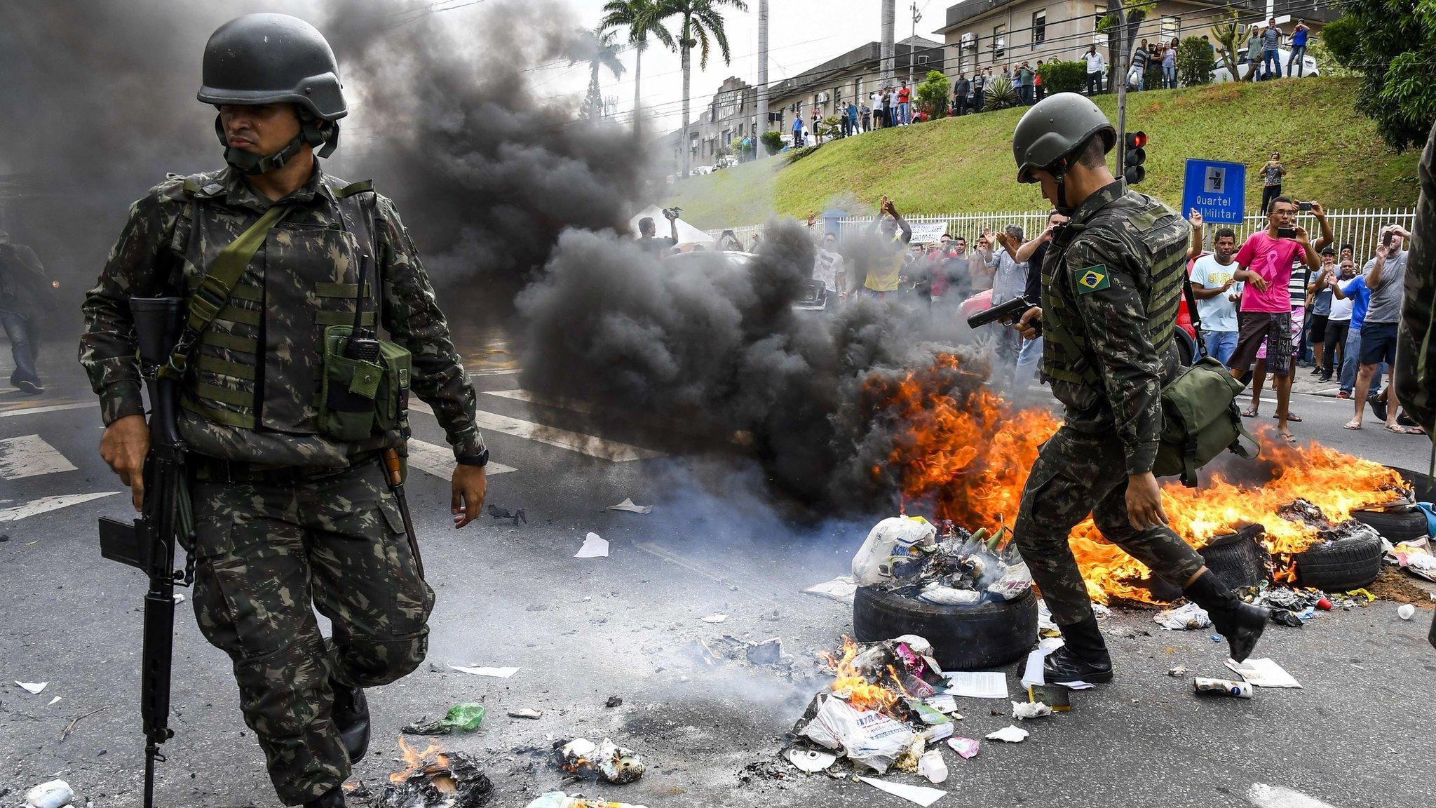 Brazilian Army on the streets during a violent protest against police strike in Vitoria, Espirito Santo, Brazil, 7 February 2017