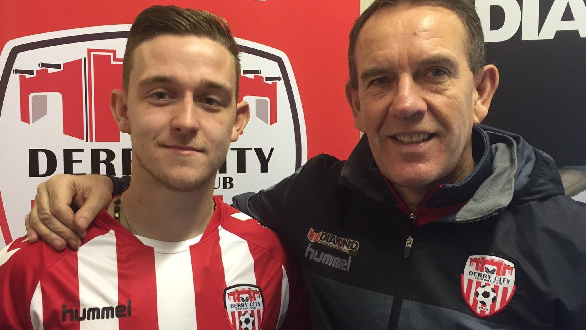 Mikhail Kennedy alongside Candystripes manager Kenny Shiels at the Brandywell