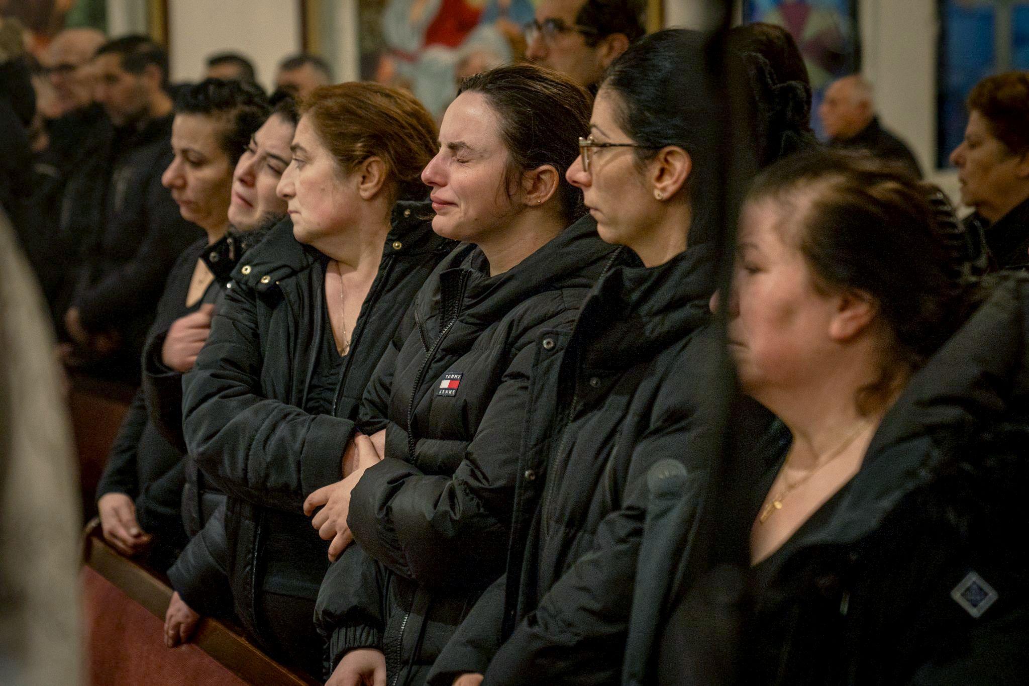 Kareen Elia, 24, the fiancee of Salim Isker, cries at a memorial service for him in Orebro on Thursday.