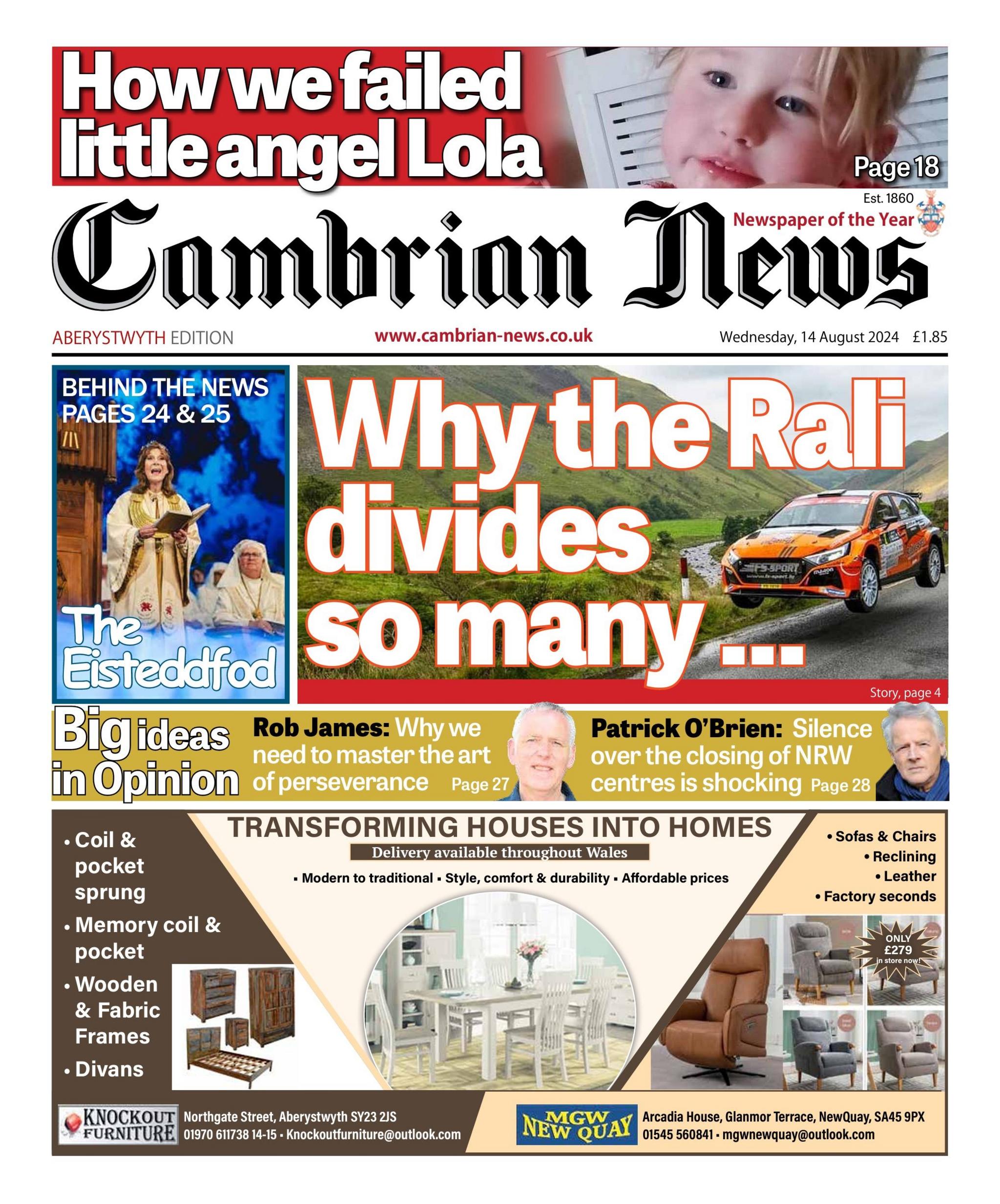 Cambrian News front page