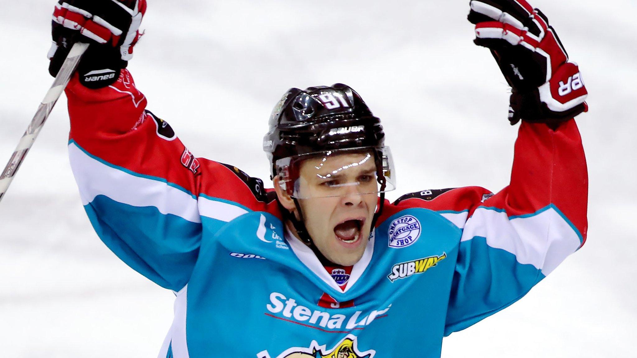 David Rutherford celebrates his equaliser for the Giants against Coventry Blaze