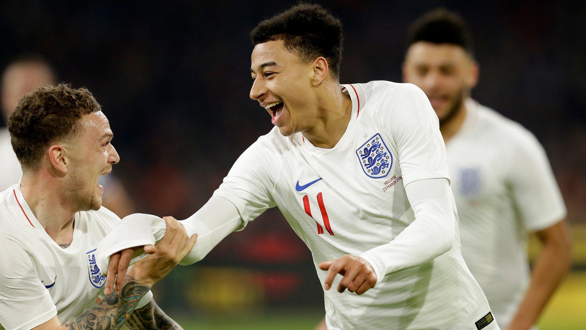 Jesse Lingard celebrates 0-1 during the International Friendly match between Holland v England in his England kit