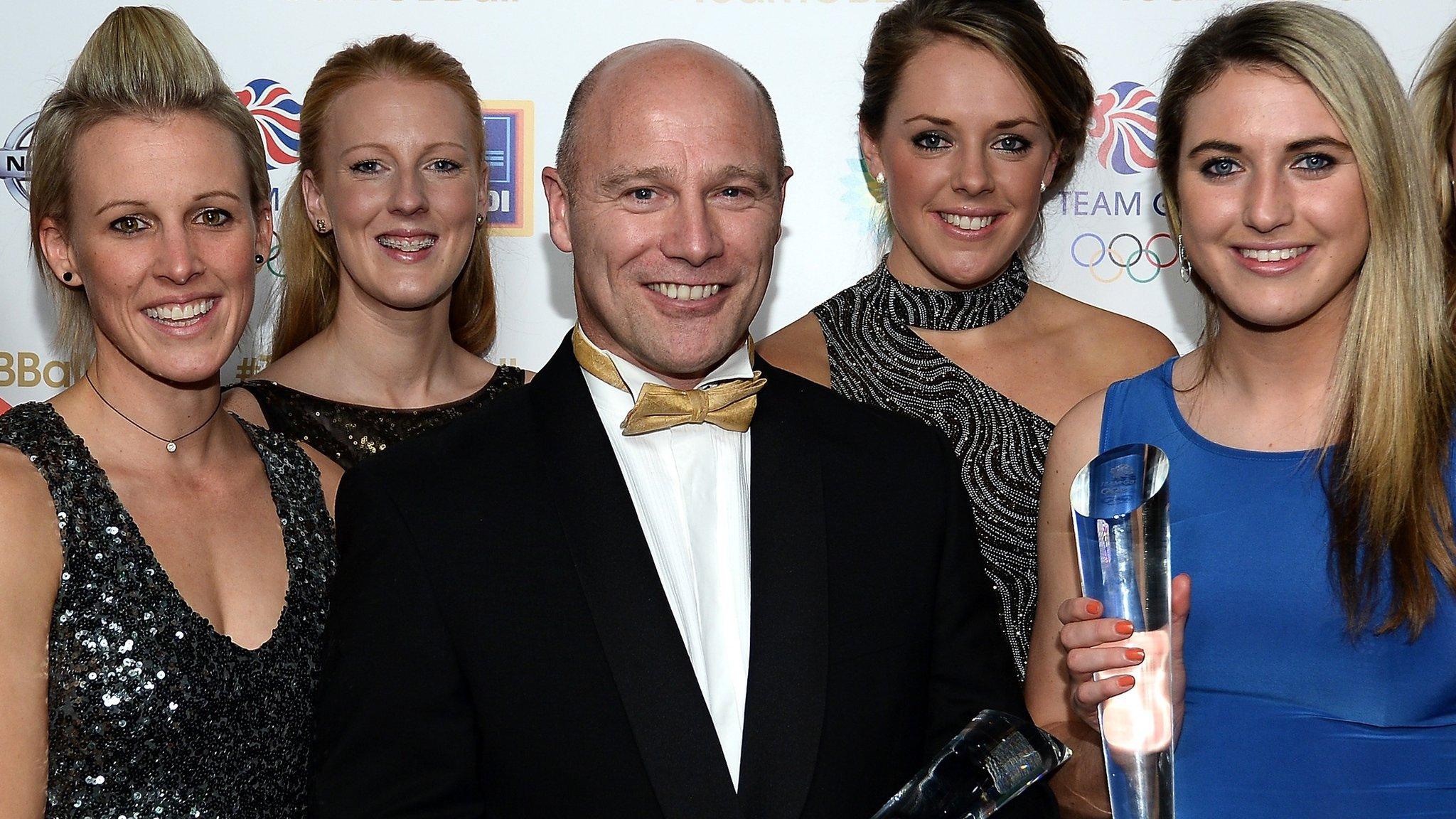 Danny Kerry with members of the GB women's hockey team who won gold at Rio 2016