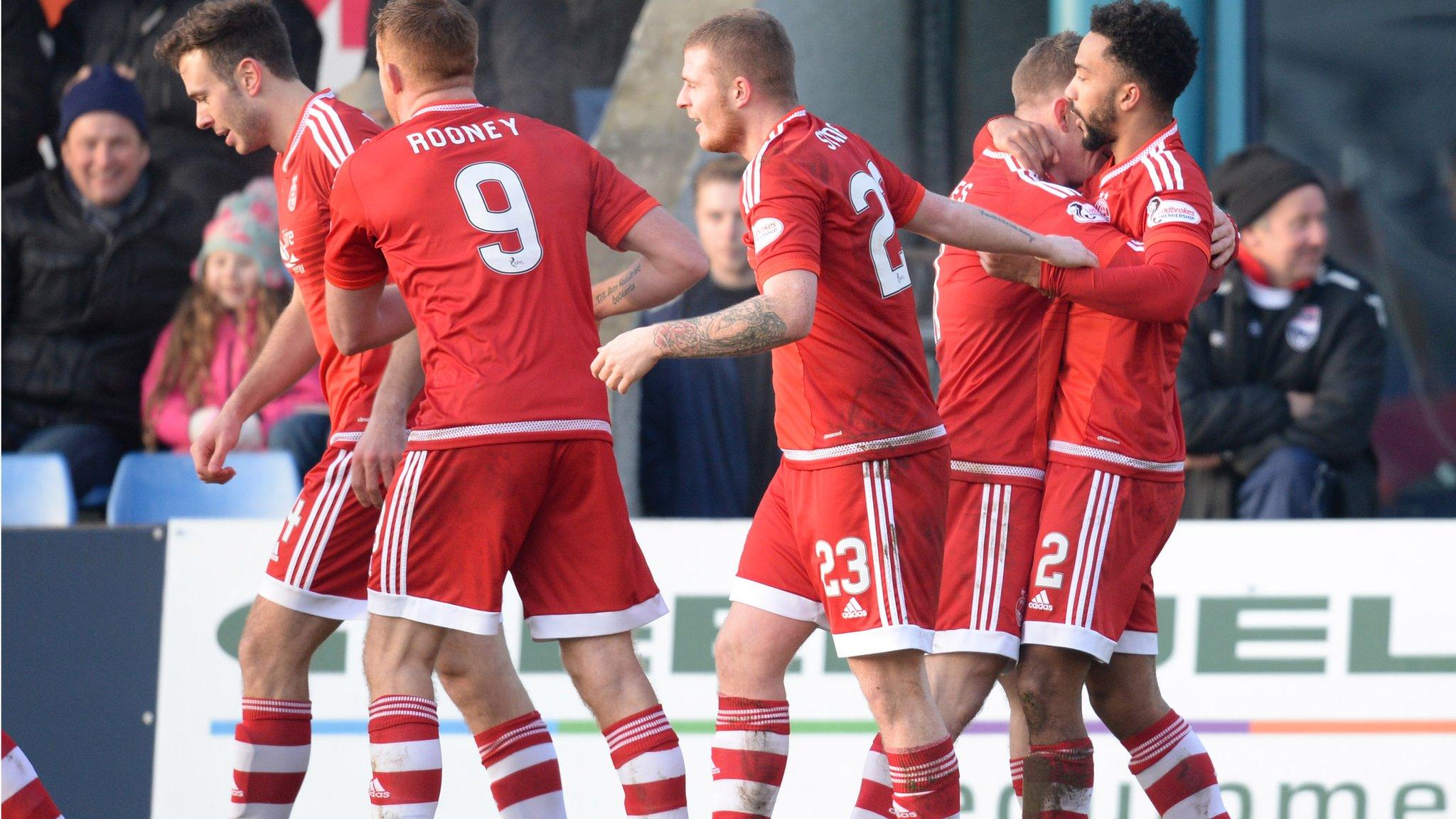 Aberdeen celebrate Shay Logan's first goal