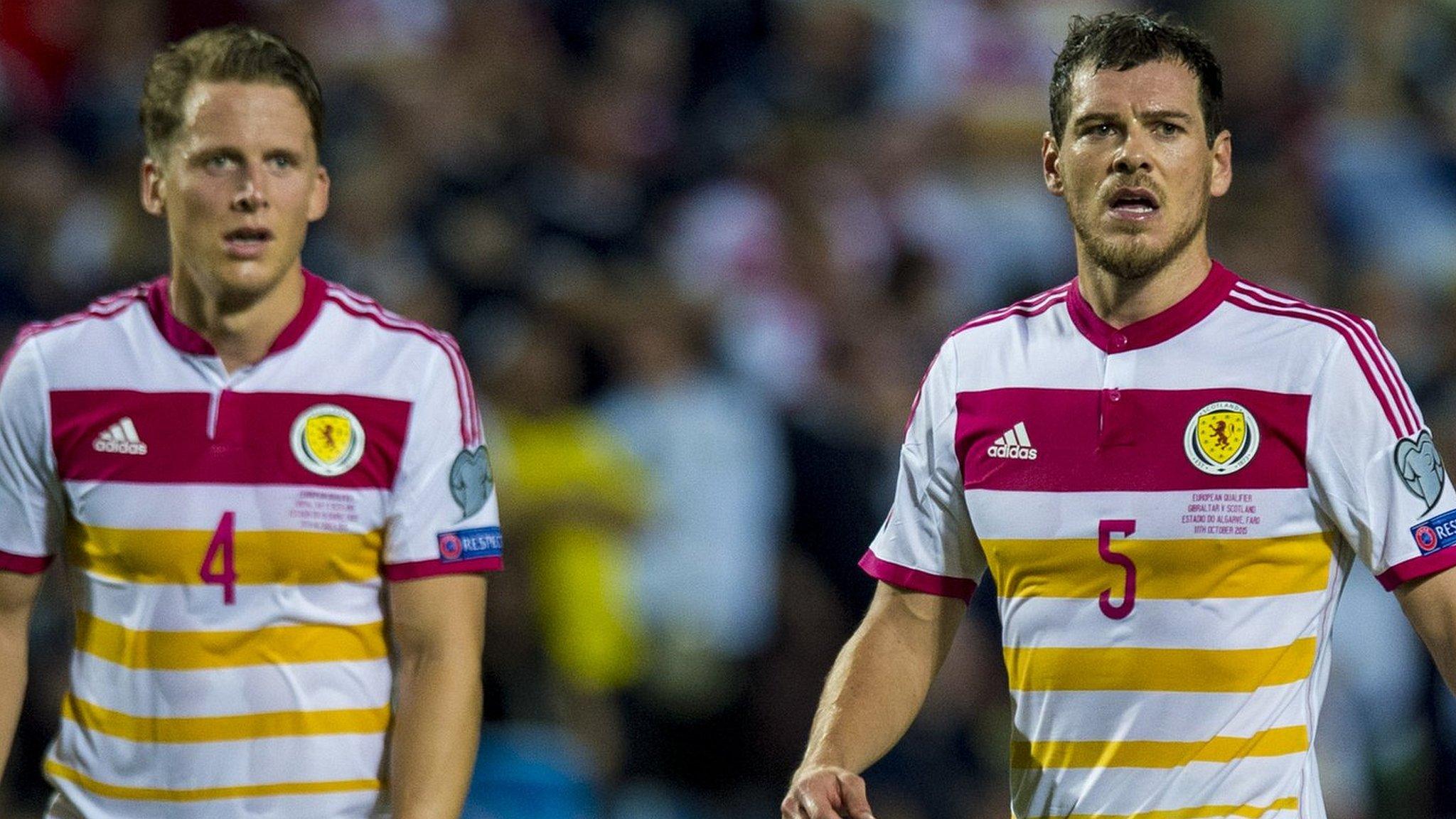 Scotland team-mates Christophe Berra and Gordon Greer (right) in action against Gibraltar