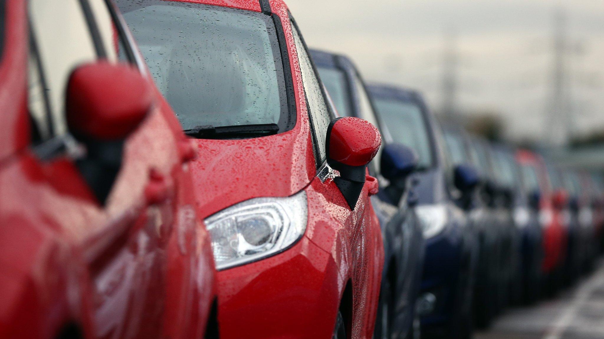 Cars are prepared for distribution at a Ford factory on January 13, 2015 in Dagenham, England.