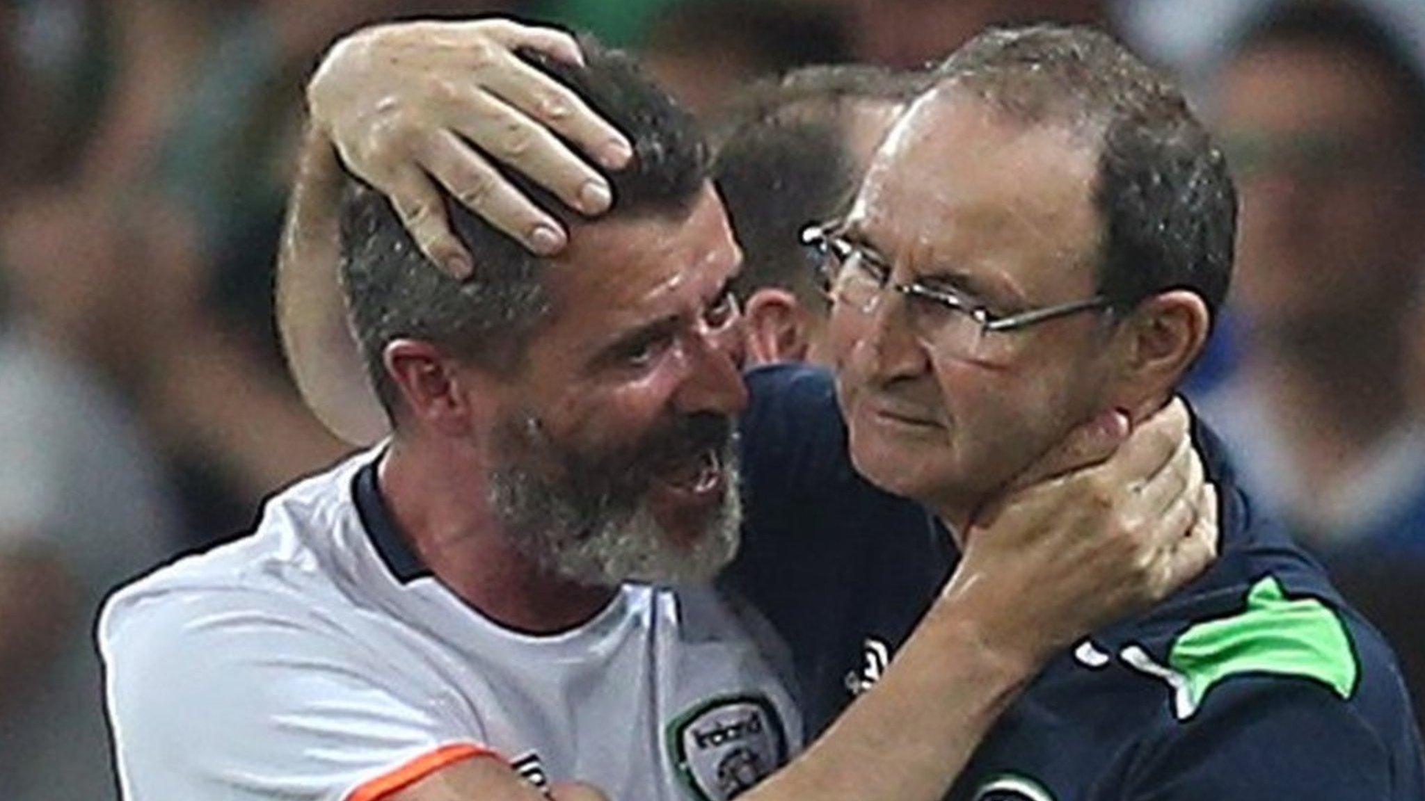 Roy Keane and Martin O'Neill embraced joyously after their team's win over Italy sealed a place in Euro 2016's knockout stages