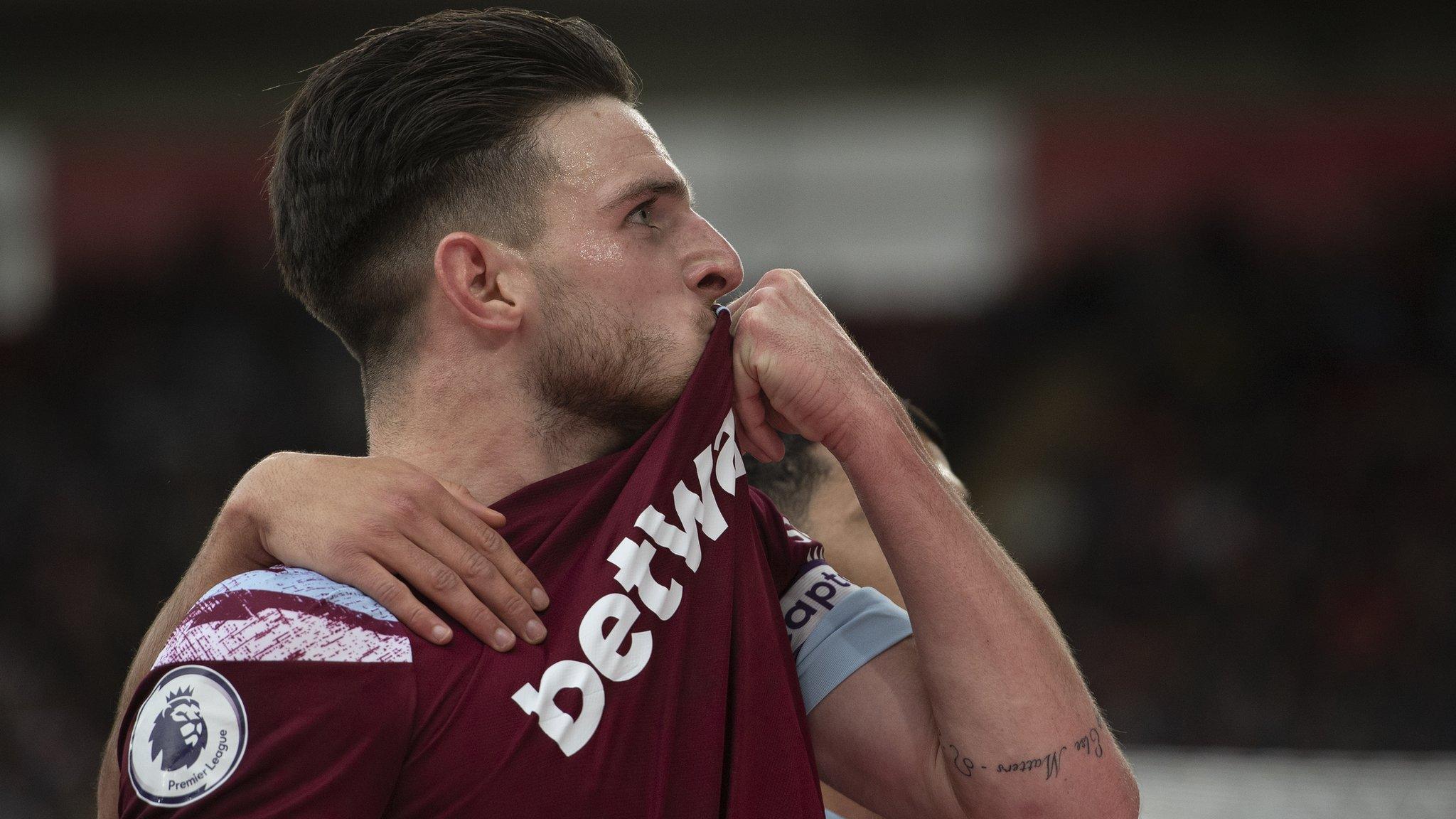 Declan Rice kisses West Ham shirt