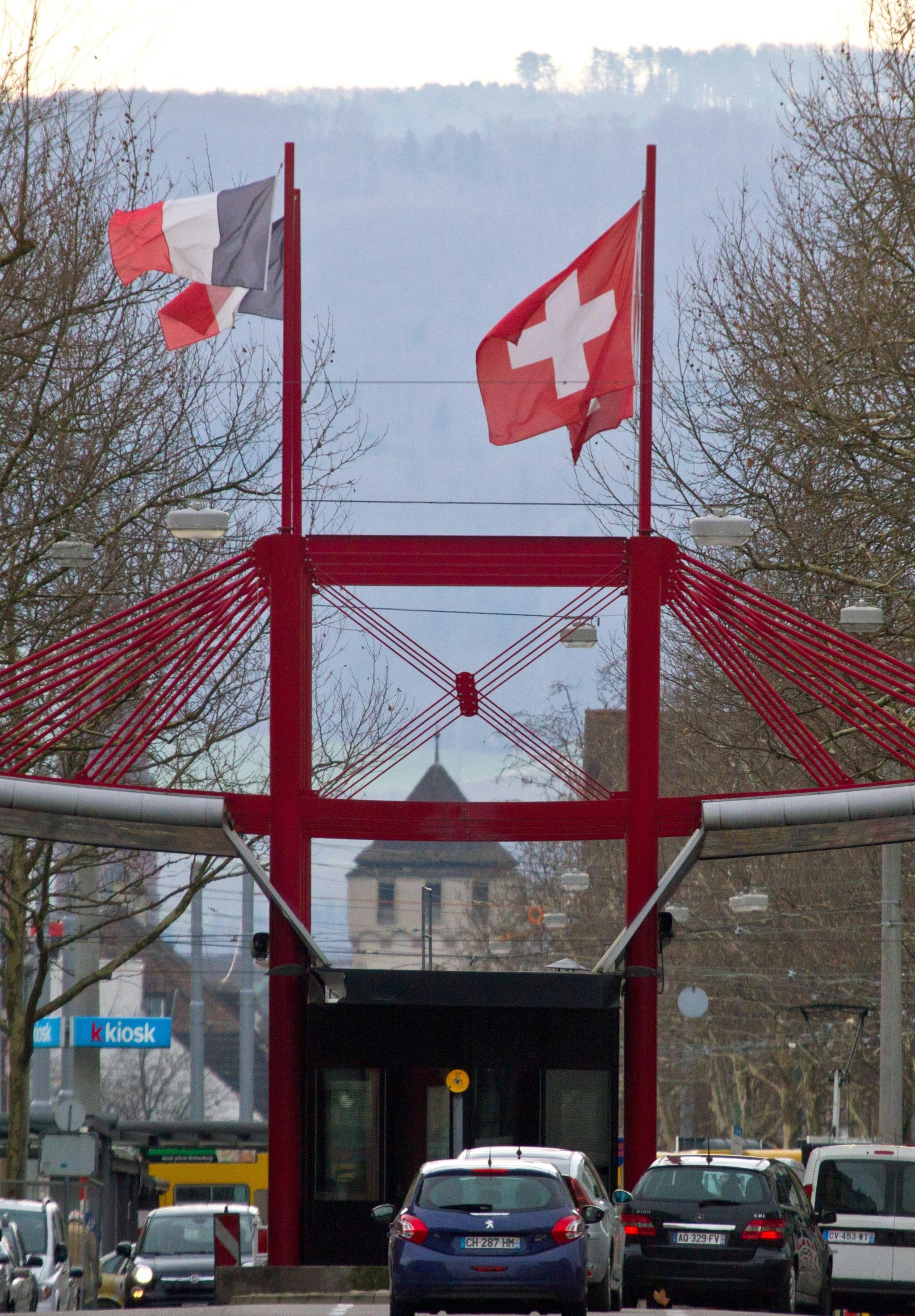 Cars queuing at the Swiss-French border