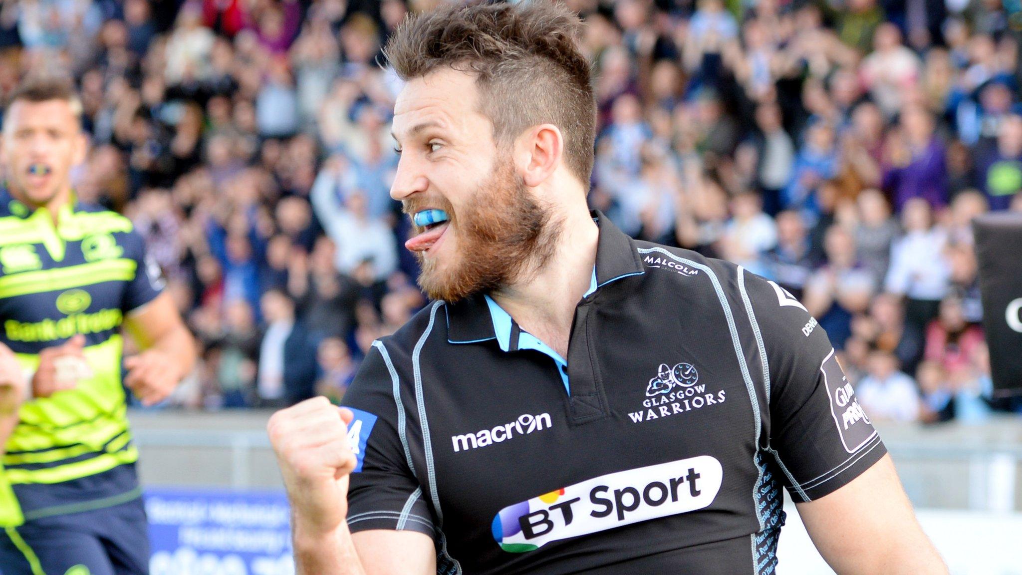 Glasgow Warriors' Tommy Seymour celebrates against Leinster