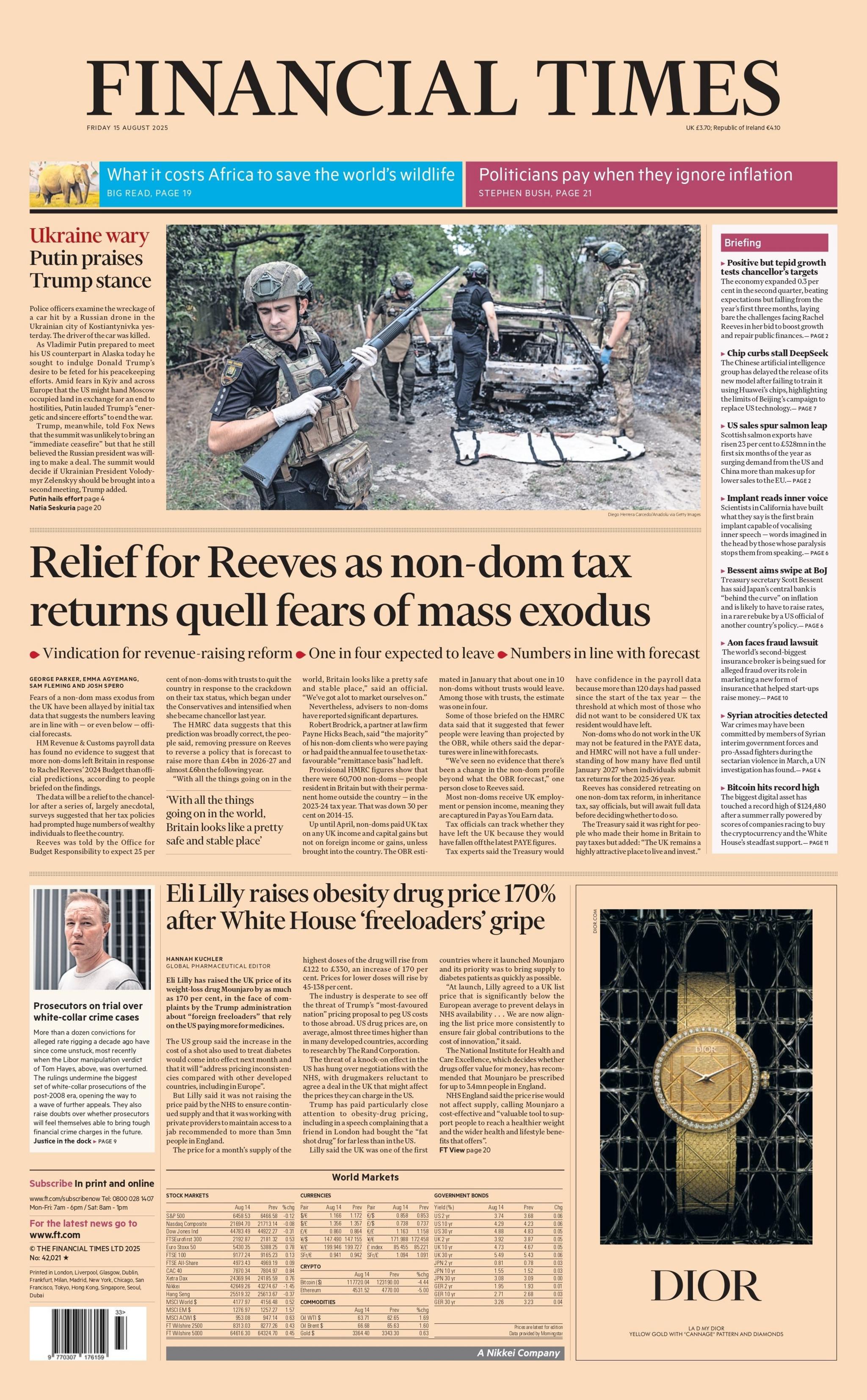 The headline on the front page of the Financial Times reads: "Relief for Reeves as non-dom tax returns quell fears of mass exodus".