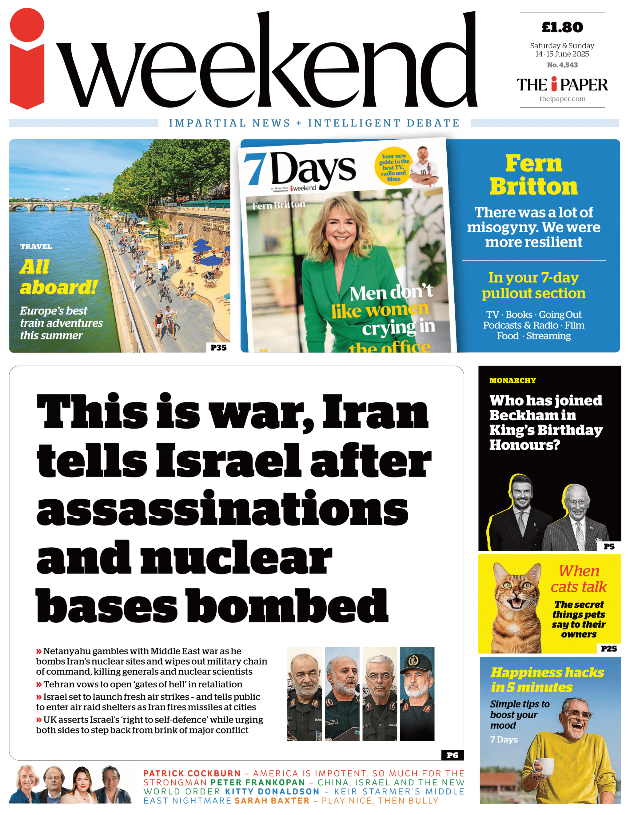 The front page of the i Weekend edition.