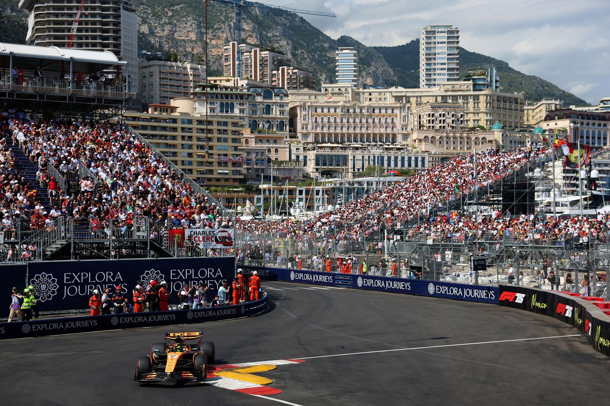 Great Britain's Lando Norris driving the McLaren MCL39 Mercedes on track during qualifying ahead of the F1 Grand Prix of Monaco. Photo by Steven Tee