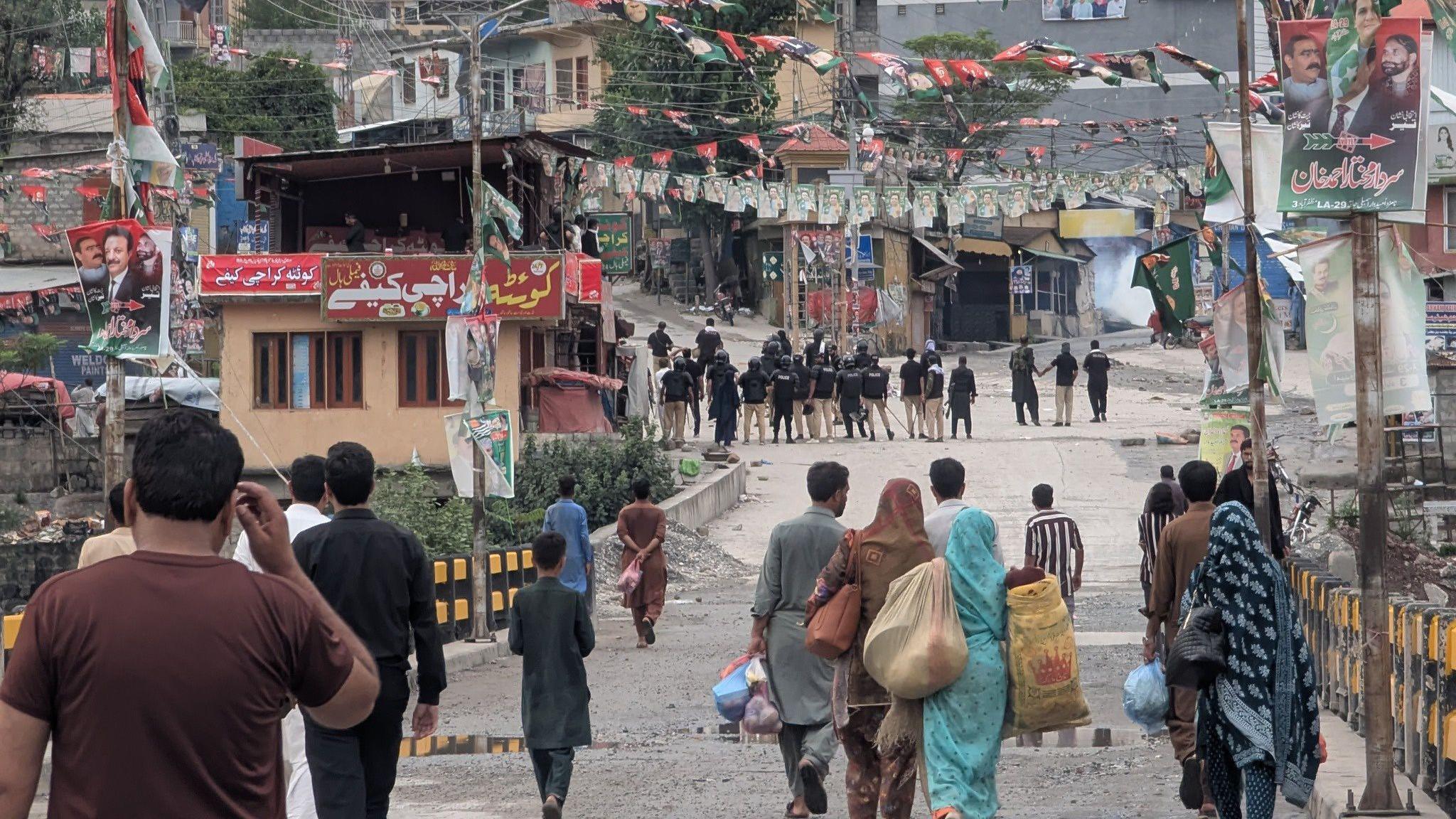 Security forces patrol during clashes in Muzaffarabad, Pakistan-administered Kashmir, 31 July 2026
