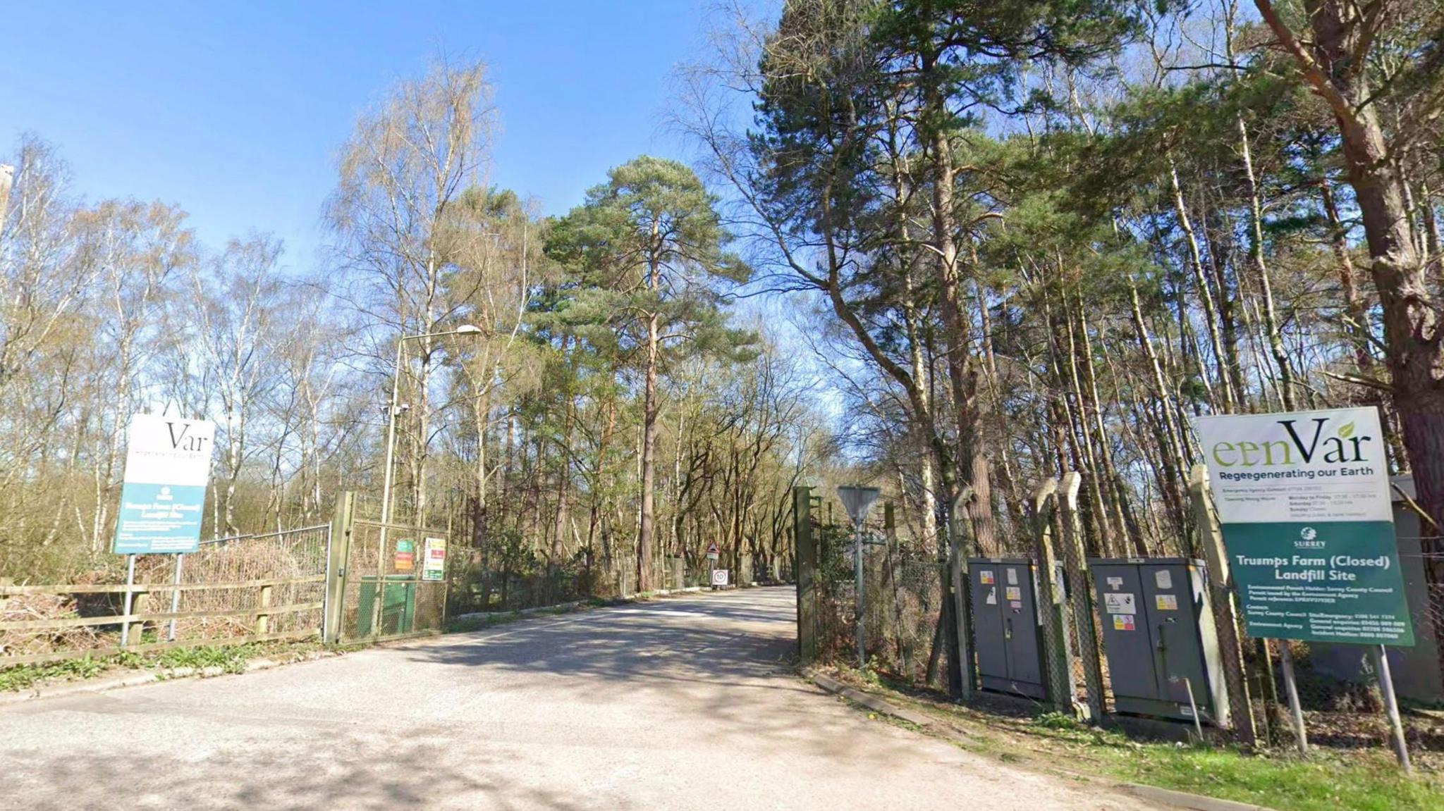 The former landfill site in Trumps Farm, Kitsmead Lane, Longcross, Surrey. 