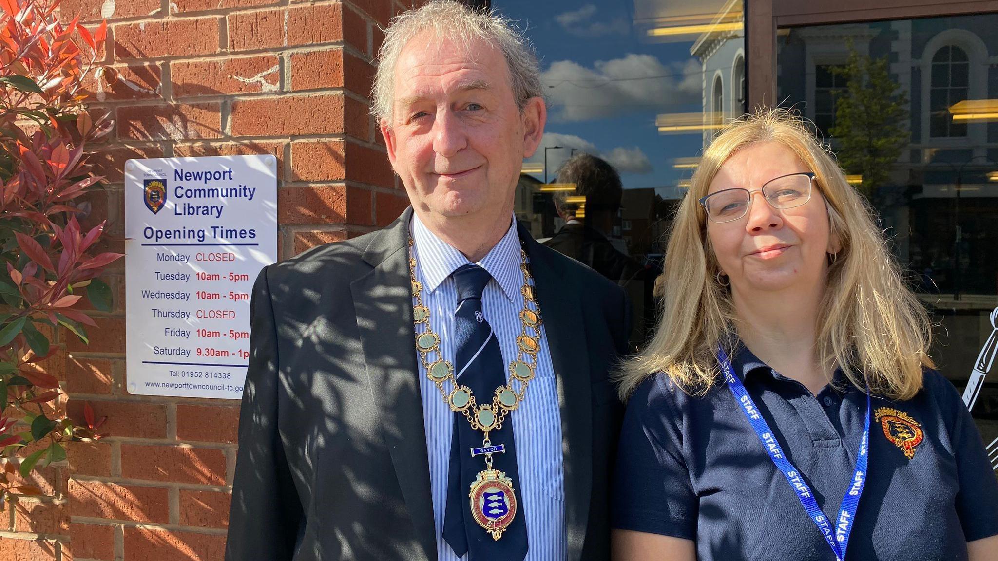 Ian Perry and Jo Reay outside the library