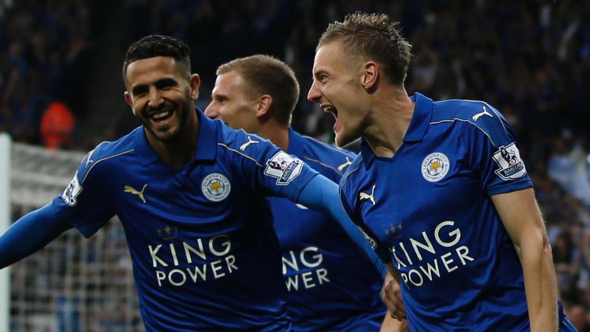 Riyad Mahrez and Jamie Vardy celebrate