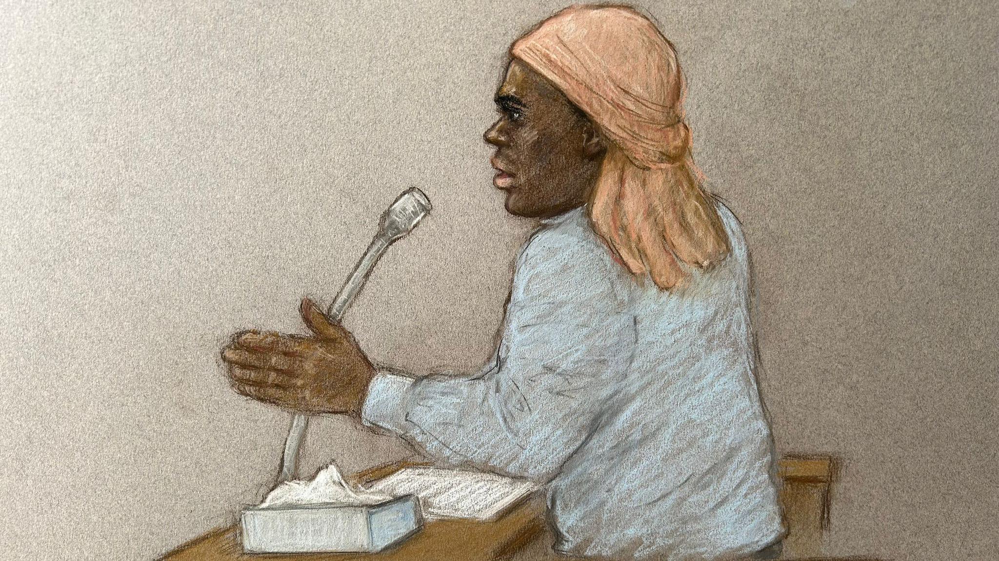 A court sketch of Mark Gordon giving evidence at the Old Bailey at his retrial
