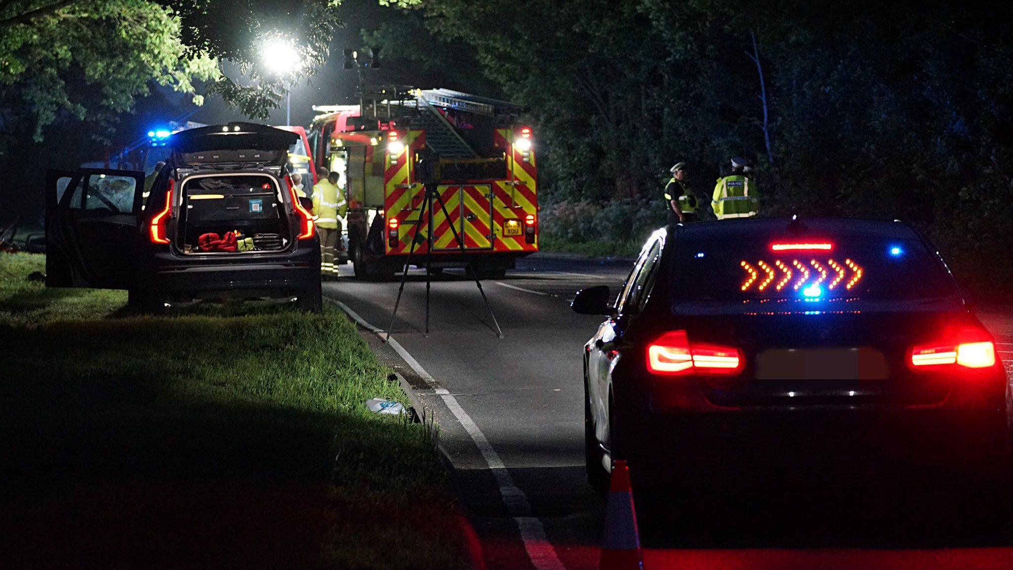 Emergency crews at the scene of a two car crash in Ringmer