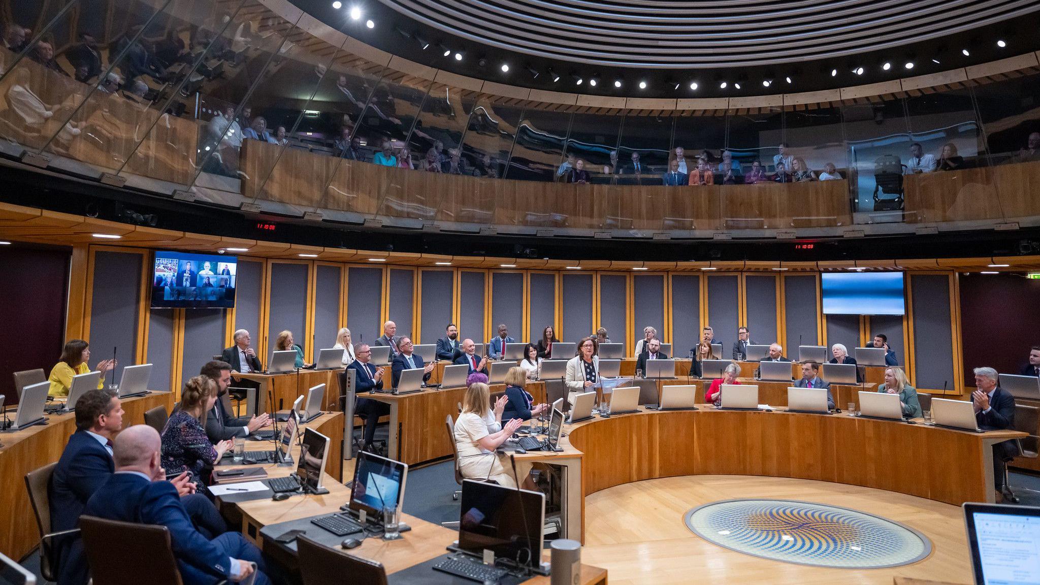 A Senedd in session filled with politicians