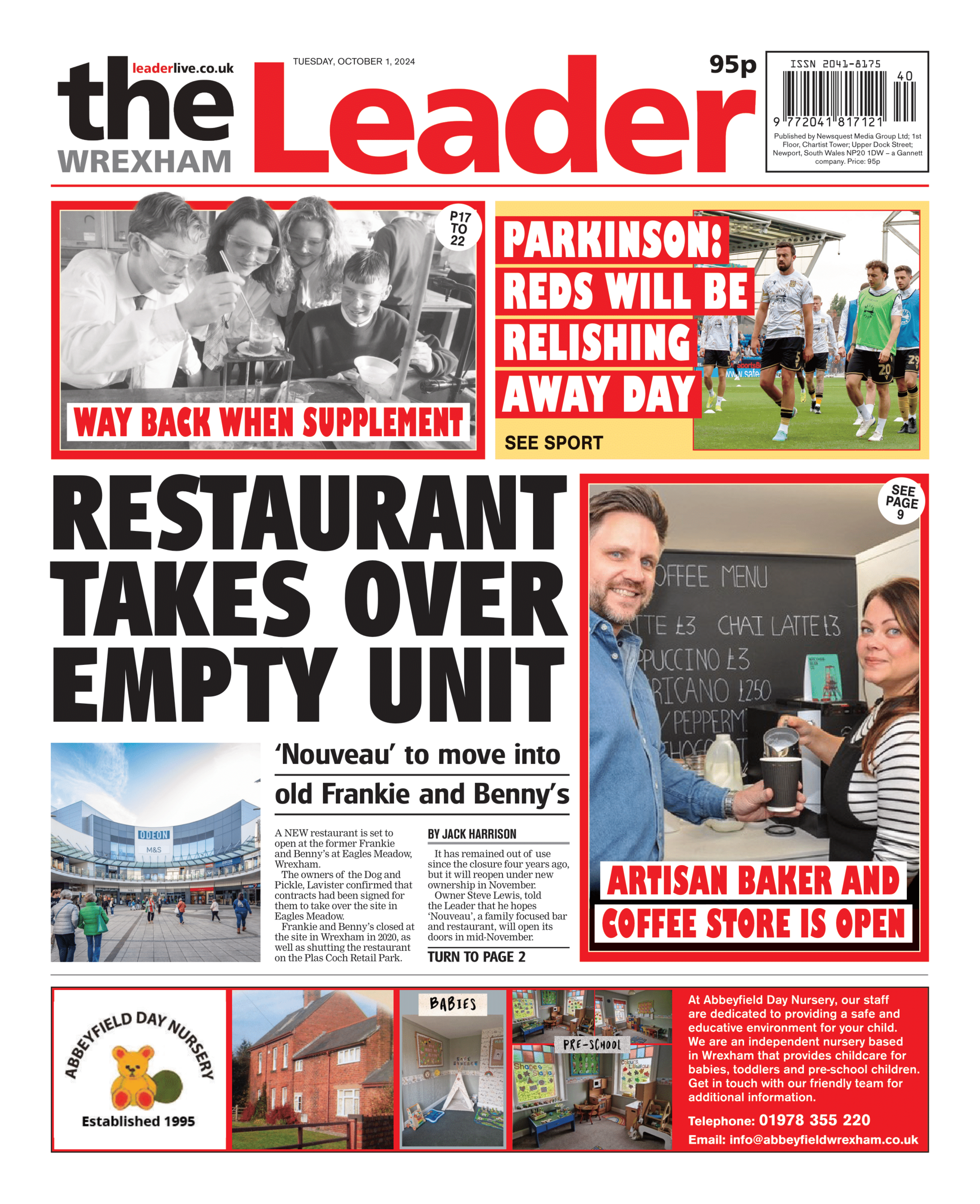 Front page of the Wrexham Leader