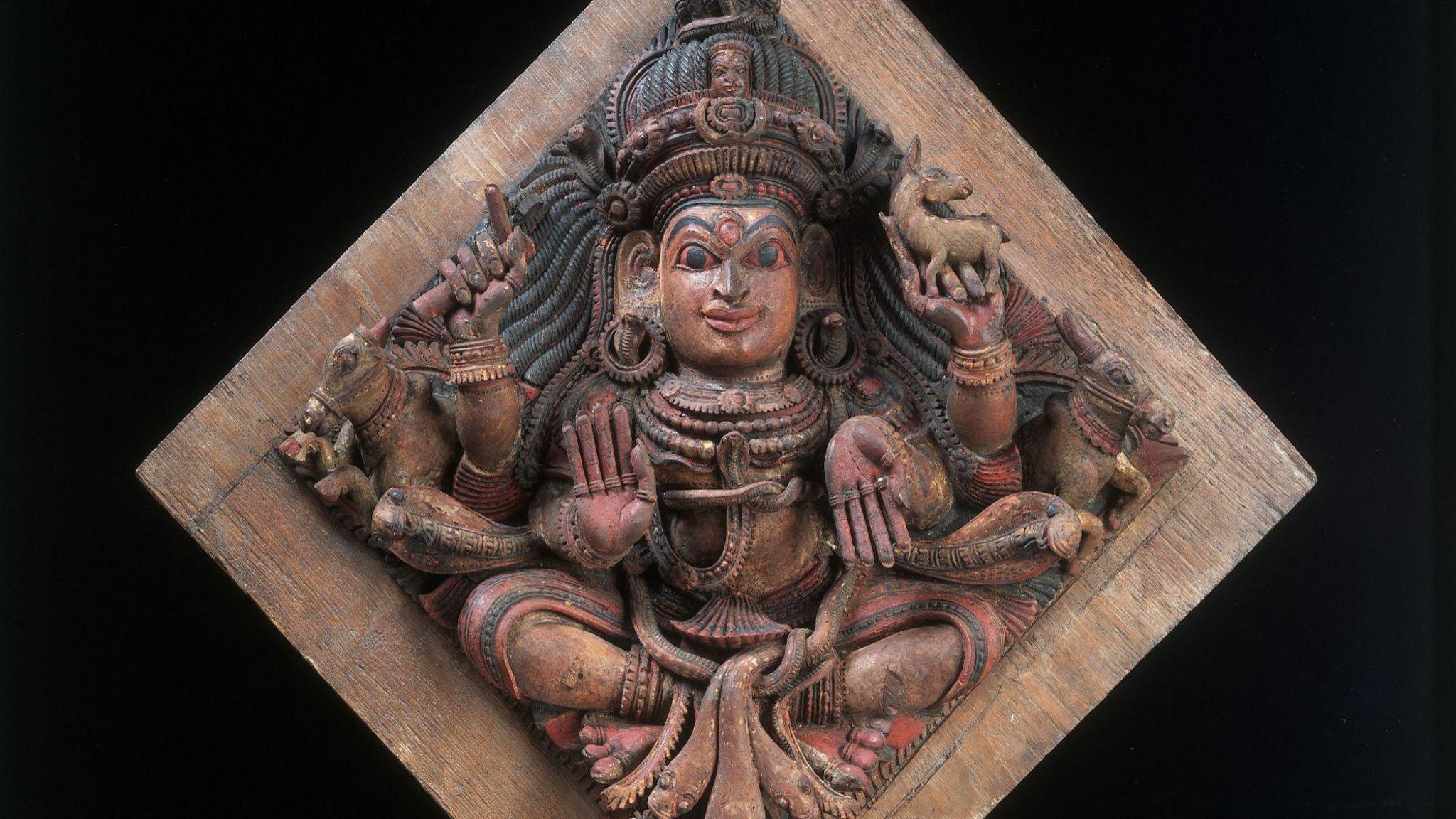 A panel from the Kochi ceiling depicting Hindu deity Shiva.