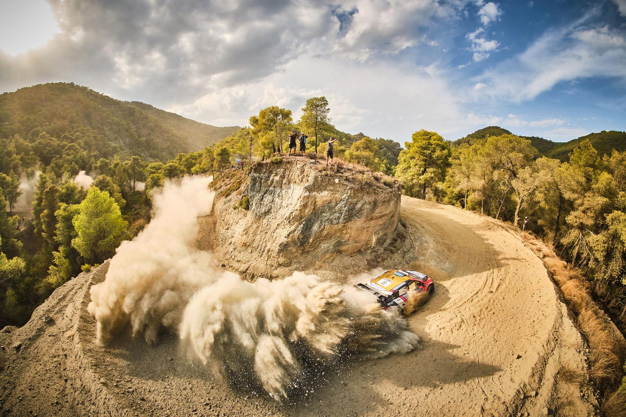 Rally Driver Ott Tänak turns a dusty corner during the World Rally Championships in Greece 2024