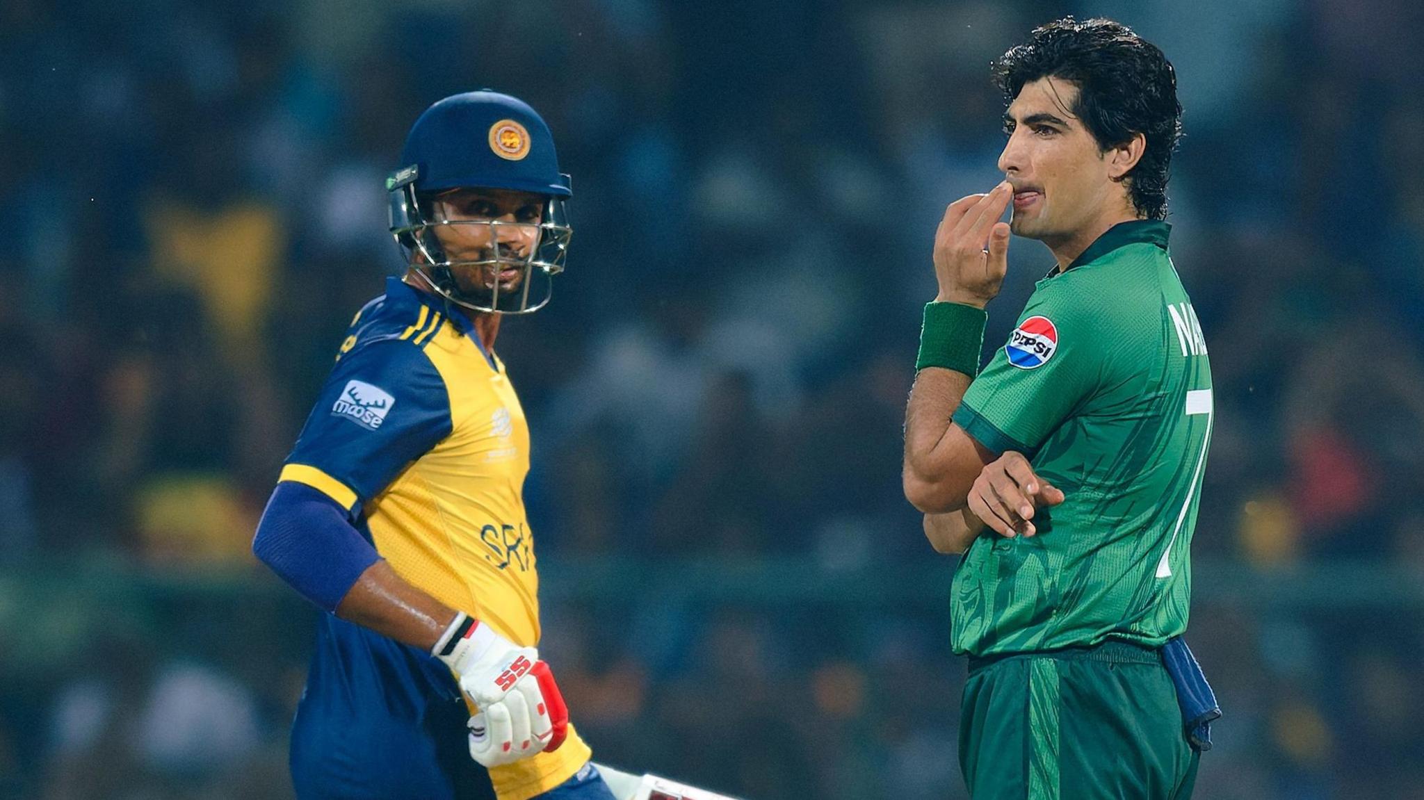 Sri Lanka's Dasun Shanaka and Pakistan's Naseem Shah during a T20 World Cup match earlier in 2026