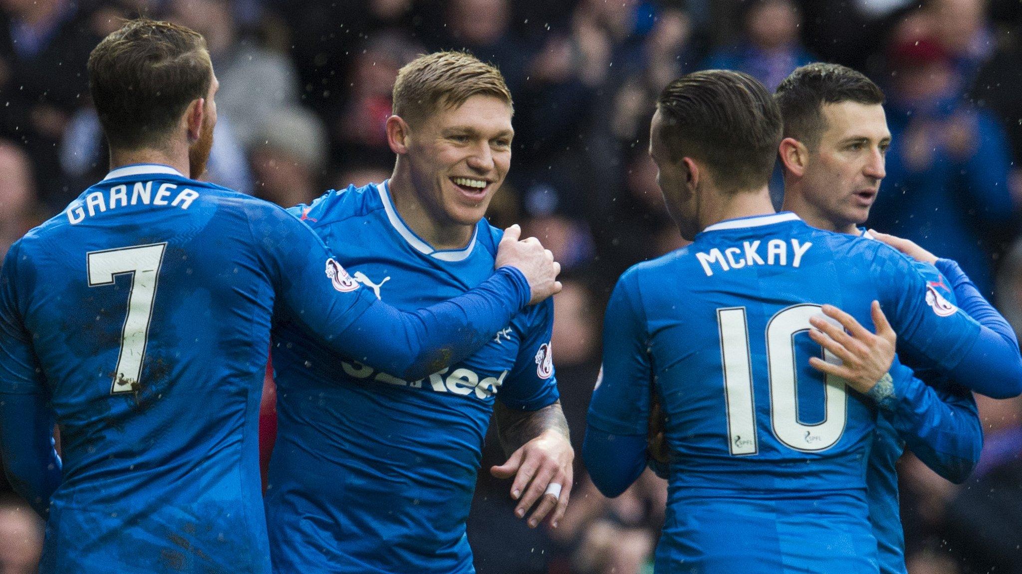 Rangers celebrate the opening goal against Caley Thistle